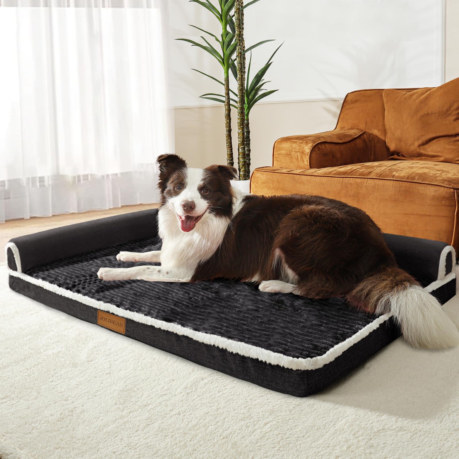 Cama Perro Grande Ortopédica, Colchoneta Perro de L con Espuma De Caja De Huevos, Sofá Perro con Impermeable Lavable Desenfundable, 122x76cm, Negro