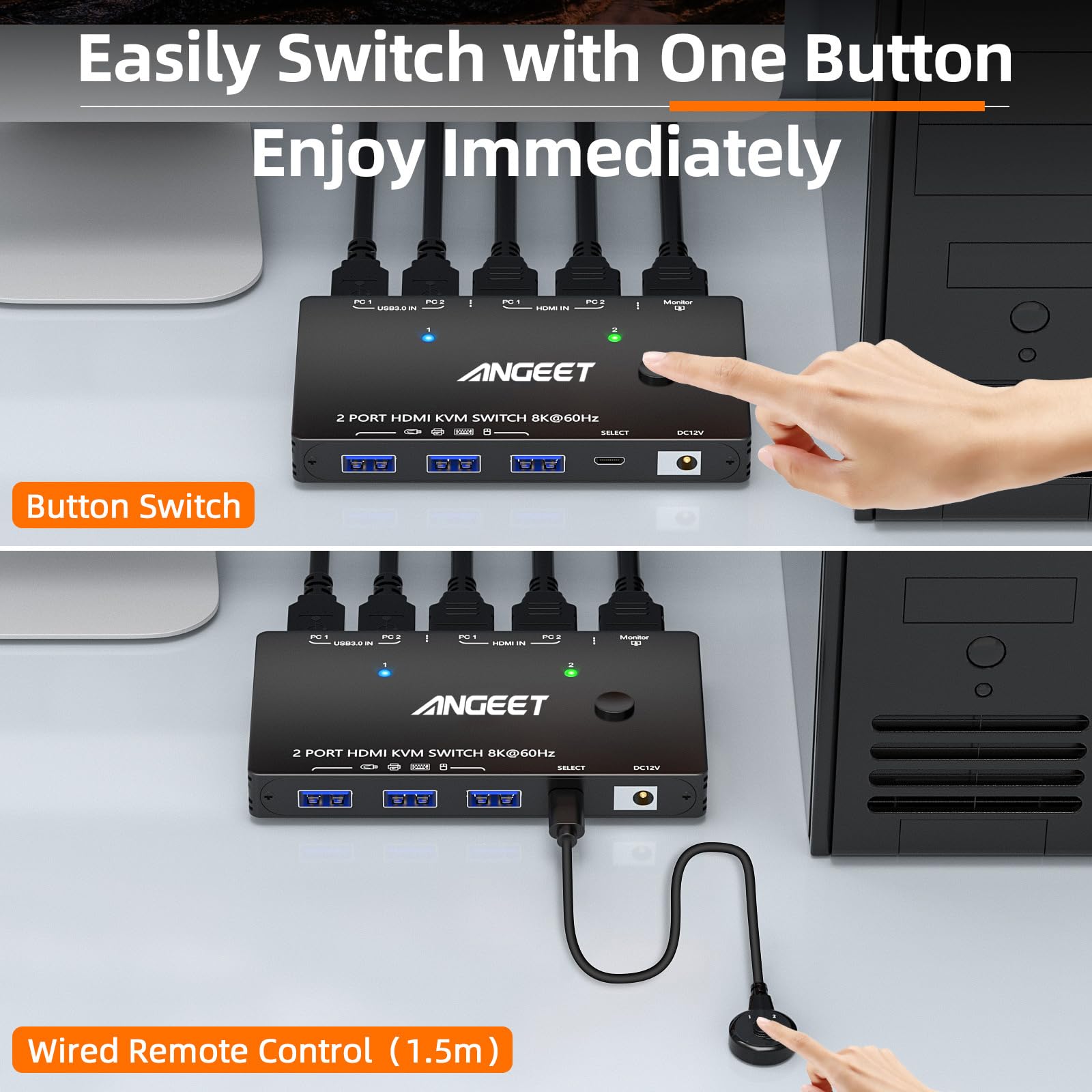 Commutateur KVM 8K HDMI 2.1 USB 3.0 Double Moniteur 2 Ports avec Hotkey 8K@60Hz 4K@120Hz 48Gbps Partager 2 Ordinateurs avec un Clavier Mous HDR D-olby Vision HDCP2.2 Télécommande USB3.0 CâbleX2 Commutateur KVM 8K HDMI 2.1 USB 3.0 Double Moniteur 2 Ports avec Hotkey 8K@60Hz 4K@120Hz 48Gbps Partager 2 Ordinateurs avec un Clavier Mous HDR D-olby Vision HDCP2.2 Télécommande USB3.0 CâbleX2