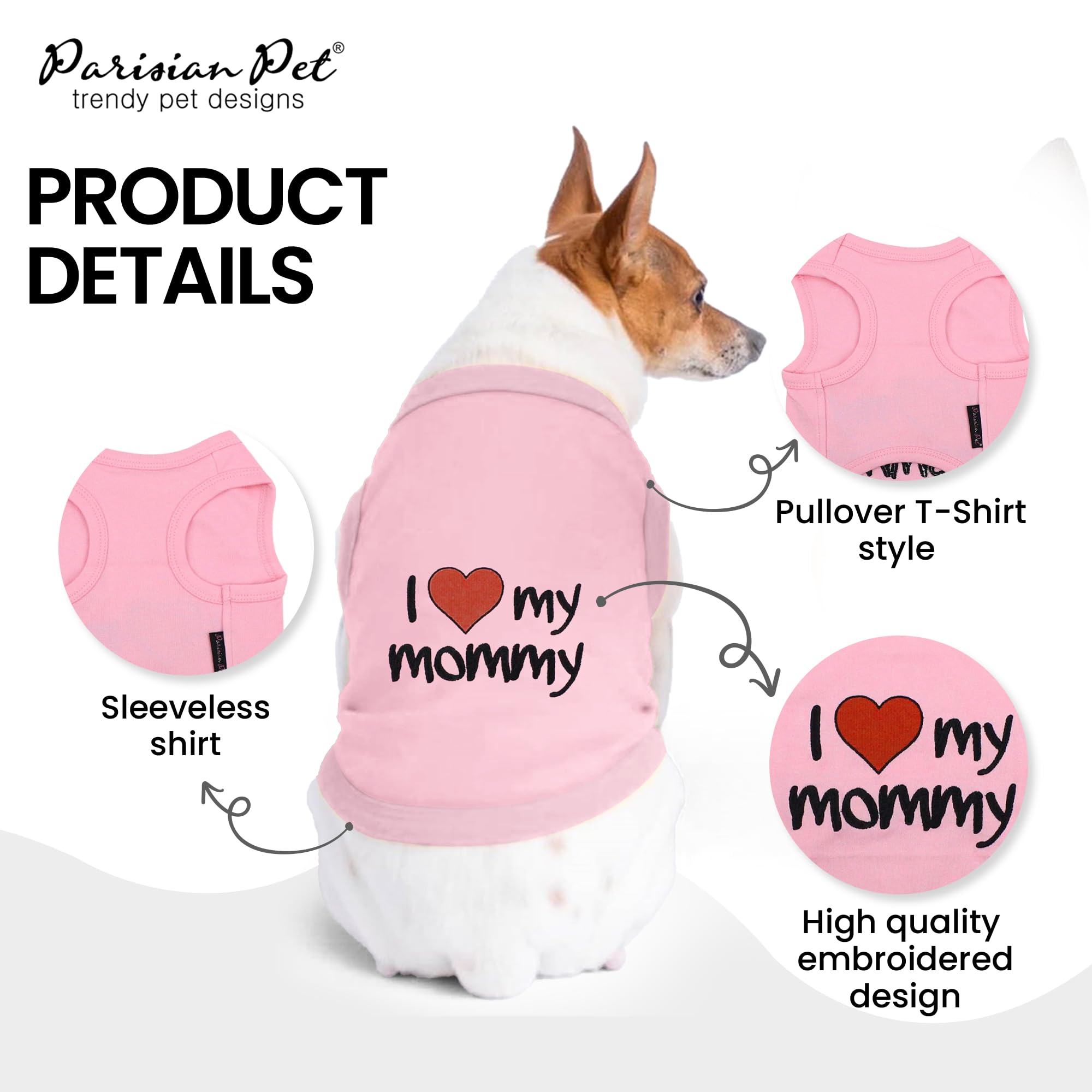 Parisian Pet Dog Cat Clothes Tee Shirts I Love Mommy Pink (4XL, I Love My Mommy - Pink) - Image 3