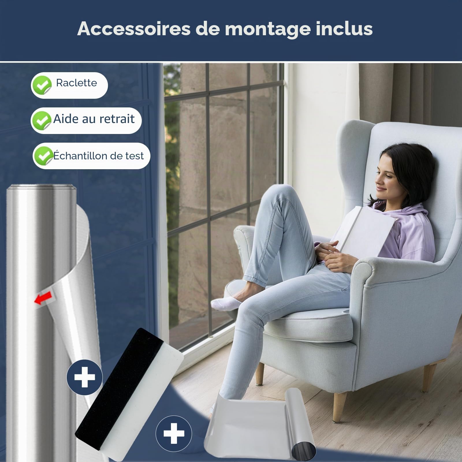 Film Miroir Linarun, Autocollant, Film de Protection Solaire pour fenêtre, Protection de la Vie privée, Isolation Thermique, fenêtre de Toit, intérieur ou extérieur, Protection UV 90x400