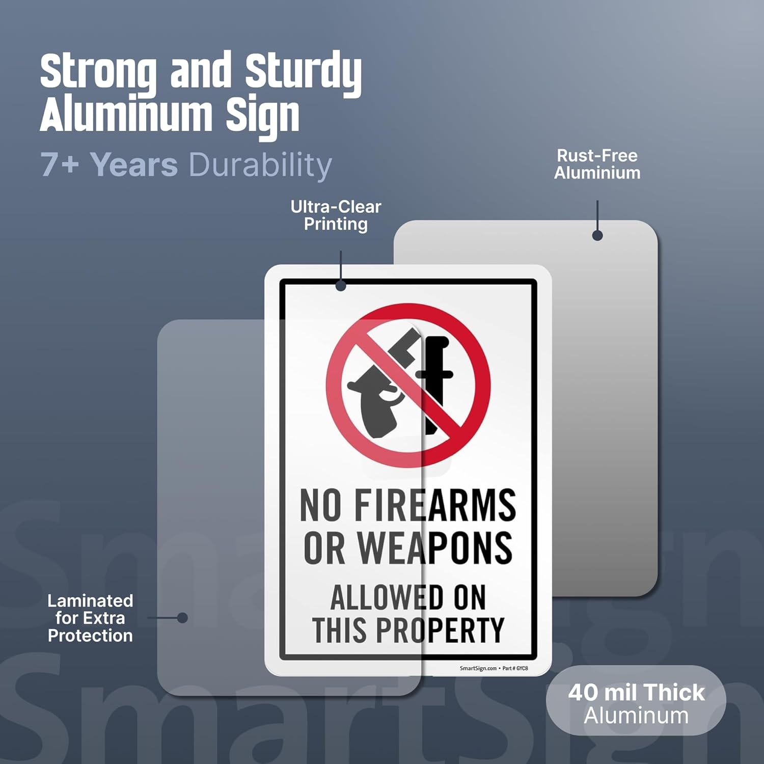 SmartSign 10 x 7 inch “No Firearms Or Weapons Allowed On This Property” LawnPuppy Yard Sign and 18 inch Stake Kit, 40 mil Laminated Rustproof Aluminum, Red, Black and White, Set of 1
