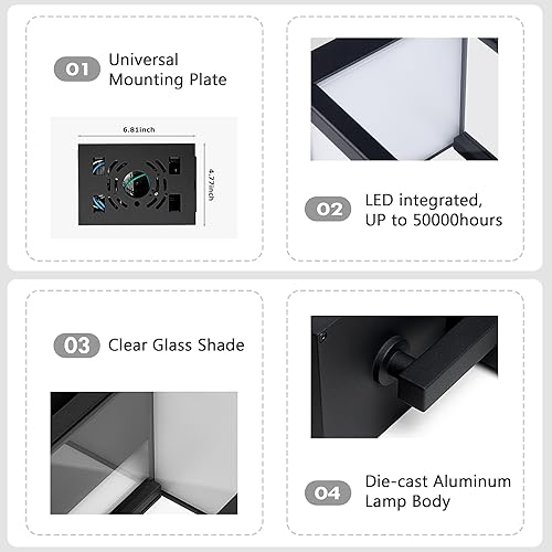 Miniatura 8 de Lámpara de pared LED con sensor de movimiento para exteriores, montaje negro, impermeable, lámparas de porche de aluminio para patio, entrada,