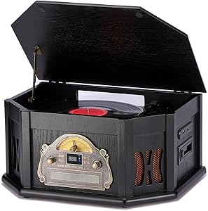 ORCC 10-in-1 Bluetooth Record Player Turntable for Vinyl Records with Speaker, Vinyl CD Cassette AUX in to MP3 USB/SD Encoding Convert, Radio, Headphone Jack, RCA, Remote Control