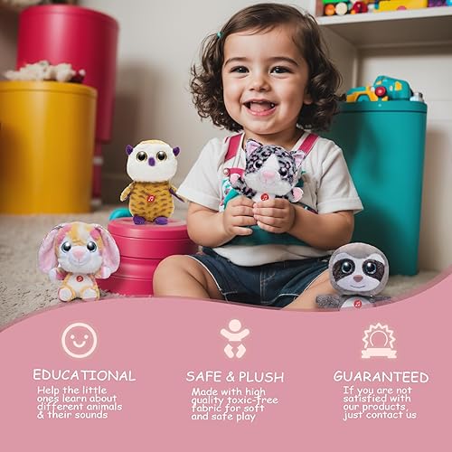 Miniatura 7 de Nleio Lindos juguetes de peluche de 7 pulgadas, juego de animales de peluche parlantes de unicornio, conejo, narval, perezoso, búho, conejo rosa,