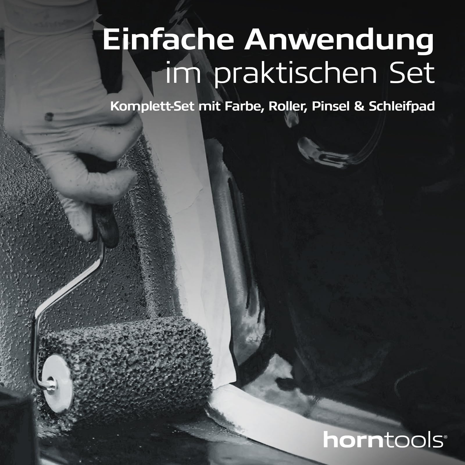 horntools Herculiner 1,8m2 Kit - Unterbodenschutz Schwarz - Strapazierfähige, rutschfeste Schutzfarbe im Set - Auto-Beschichtung - Ladeflächenbeschichtung - Rostschutzmittel