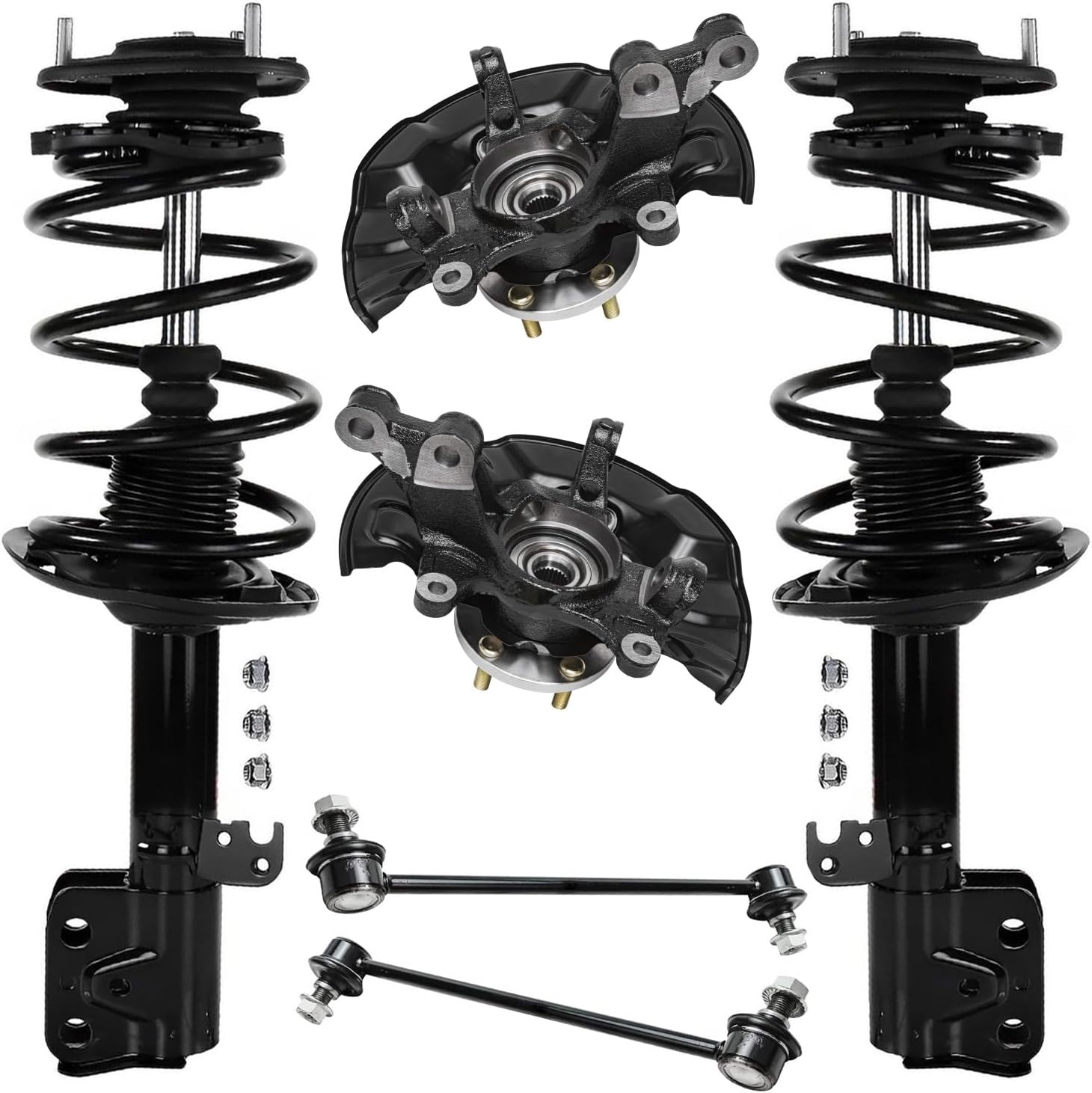 Detroit Axle - 1.8L Front 6pc Steering Knuckles Kit for 14-18 Toyota Corolla, Steering Knuckles and Wheel Bearing Hubs Struts & Coil Spring Sway Bars 2014 2015 2016 2017 2018 Replacement Suspension