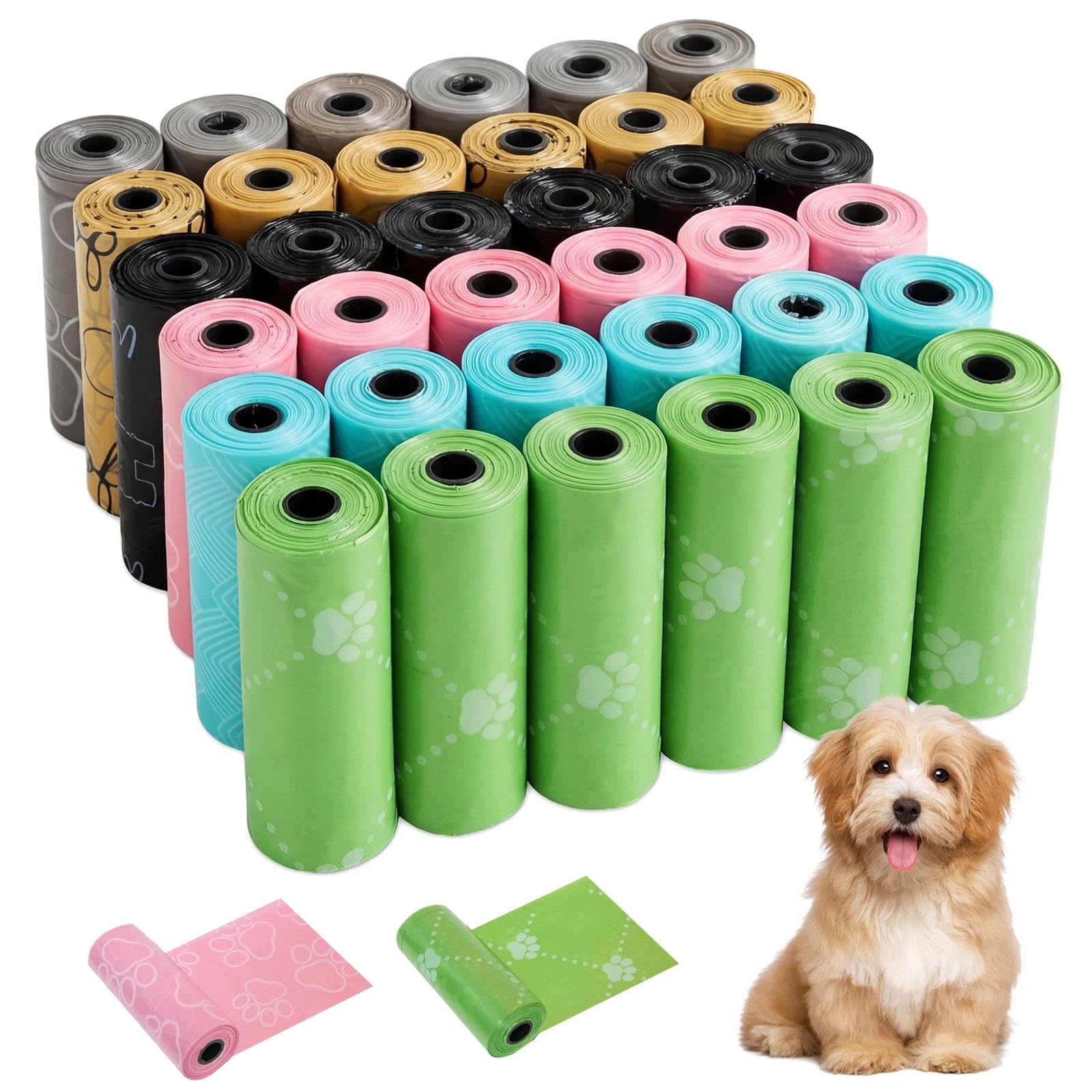 570 Pcs Bolsas Caca Perro, 6 Colores, Biodegradables, Bolsas Perro Prueba de Fugas, Dog Poop Bag para Uso Fuera de Casa, Fácil Apertura, para Perros y Mascotas, 22 x 32 cm (38 Rollos, 15 por Rollo)