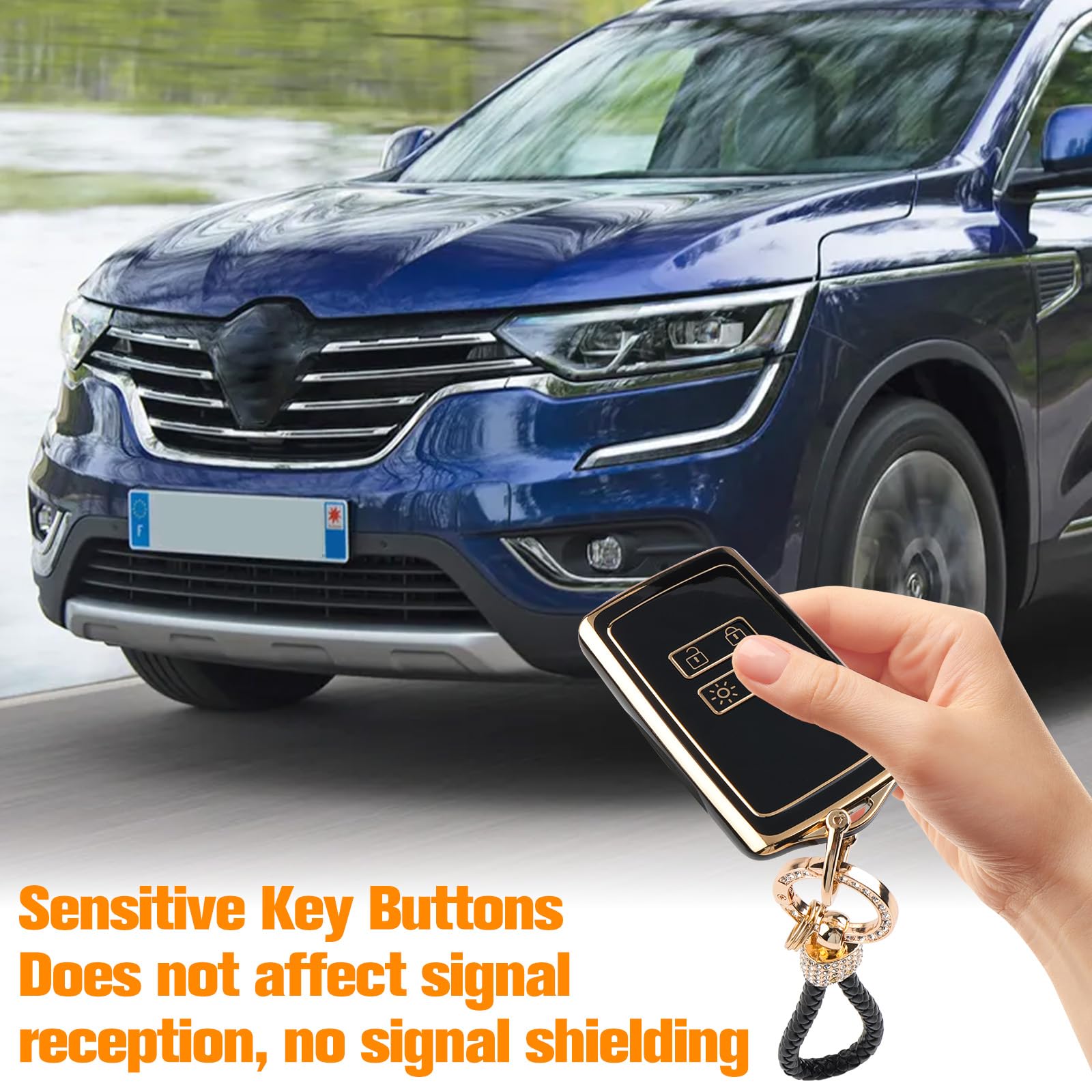 HIBEYO Smart Custodia Per Chiave Auto, In Morbido TPU, Per Renault Koleos Kadjar Megane (Solo Keyless Go) Portachiavi Nero - Foto 10