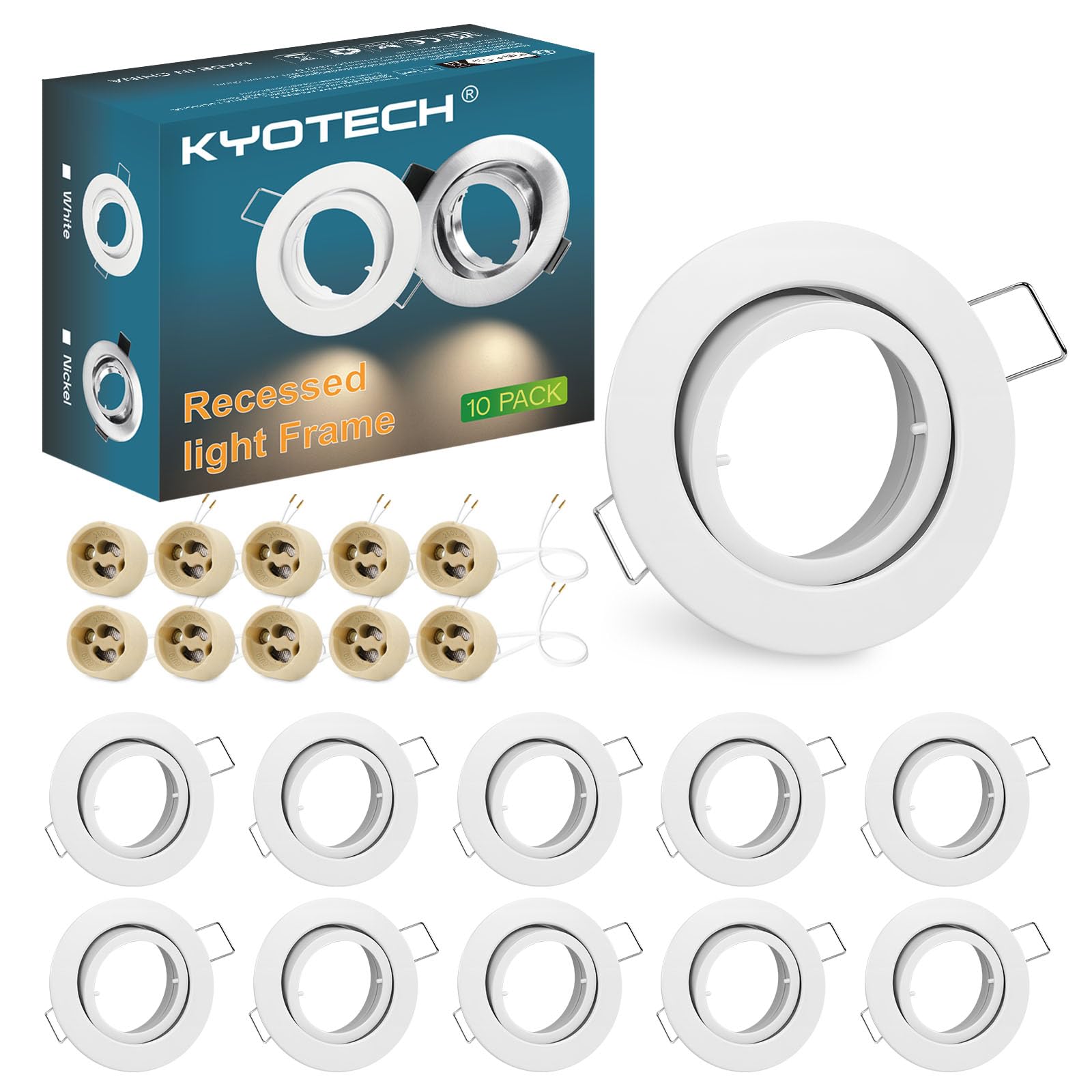 KYOTECH 4er Einbaustrahler GU10 Set Rahmen 230V Wasserdicht IP44