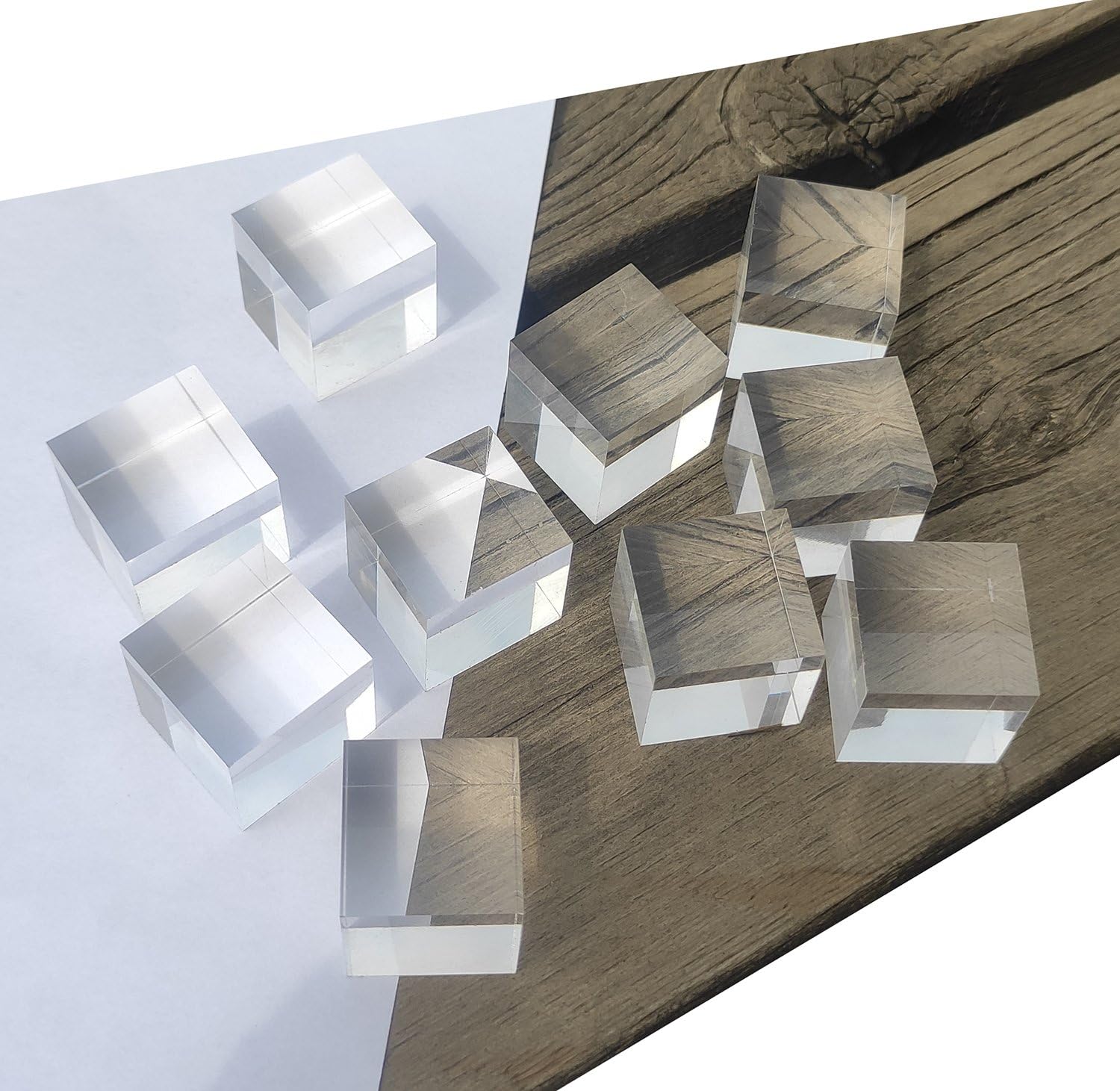 10 Pcs 3/4" x 3/4" x 3/4" Clear Acrylic Square Cubes Blocks - All Sides Polished, Plexiglass Plastic Cube Rod Peg