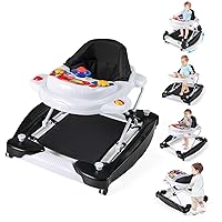 Vista 11 de BABY JOY Andador de bebé 6 en 1, andador plegable con ruedas, altura ajustable, música, luces, modo gorila y balancín, andadores de bebé para niños