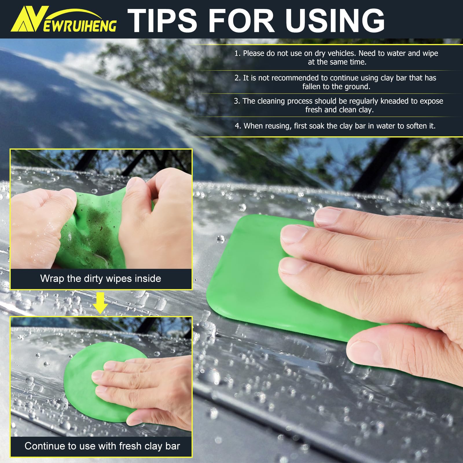 Barre d'argile pour Voituret 4PCS 400g, Auto Car Clay Bar Bars d'argile propres pour Nettoyage Voiture Decontamination Voiture, le soin de la peinture et le nettoyage du verre (1, Vert)