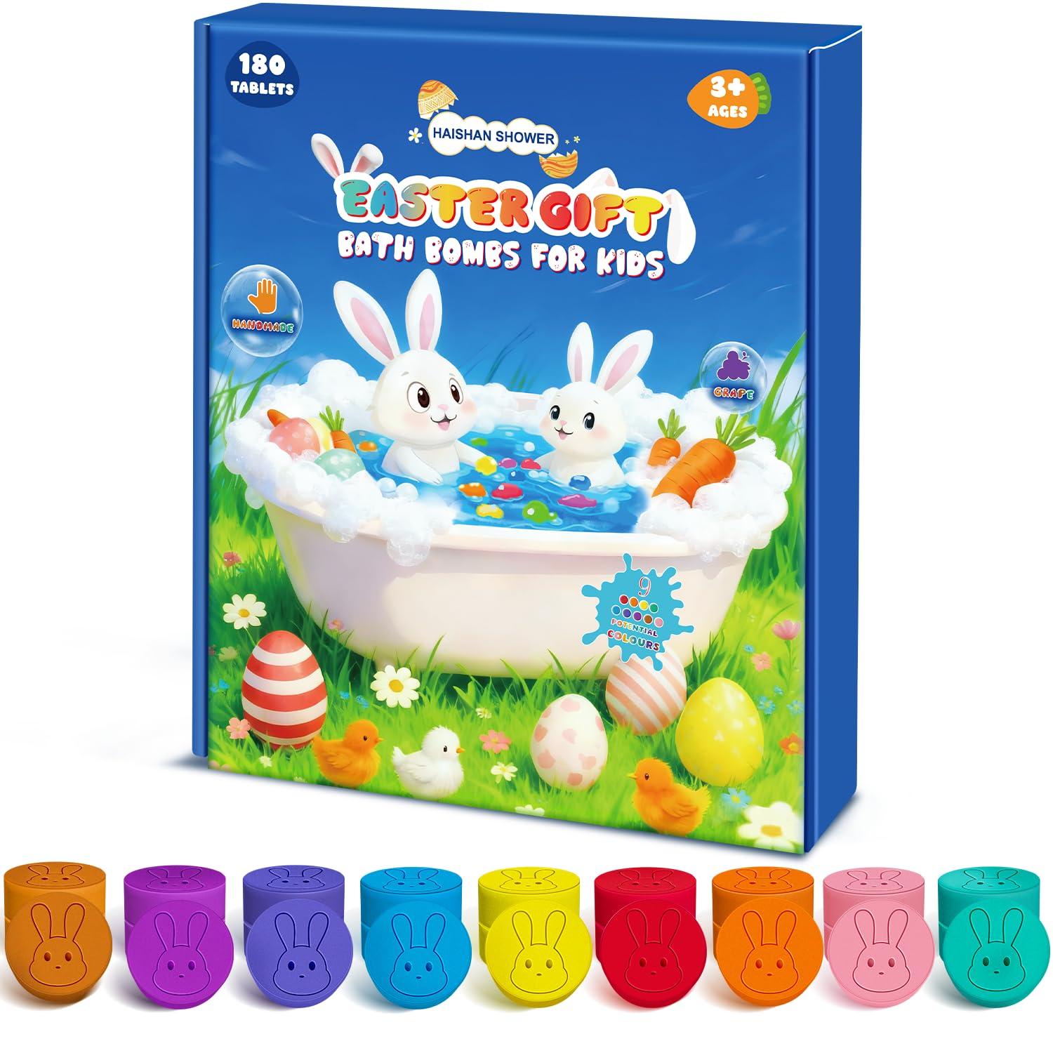 Easter Bath Bombs for Kids, 180 Mini Color Tablets in 9 Bright Colors for Creative Bathtub Art Bath Toys Fun Colorful Bath Scientific Experiment for Boys Girls Easter Basket Stuffers Safe Fizz Balls