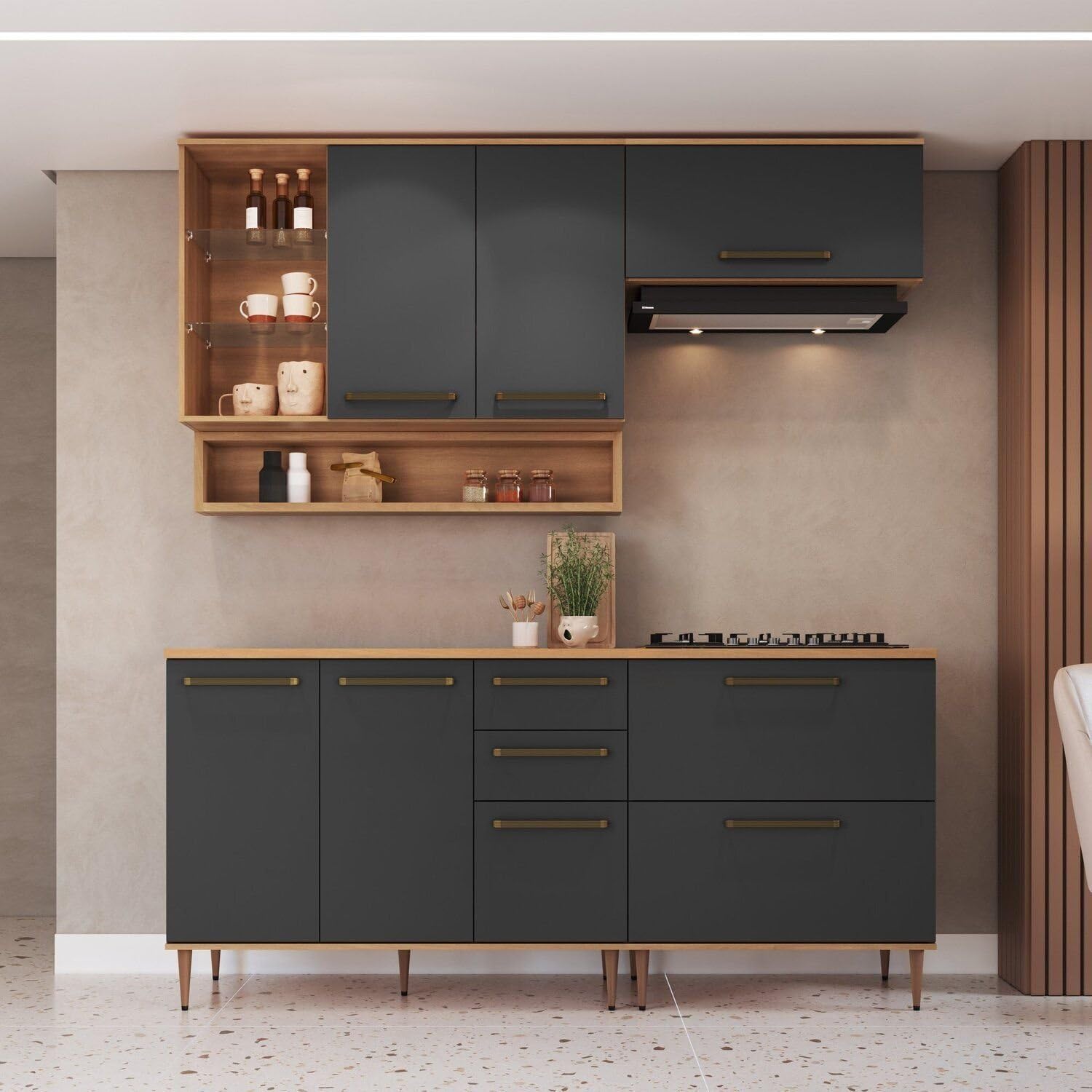 Modern art セット Cozinha Modulada 6 Peças com Tampo 120cm Nicho Decorativo Balcão