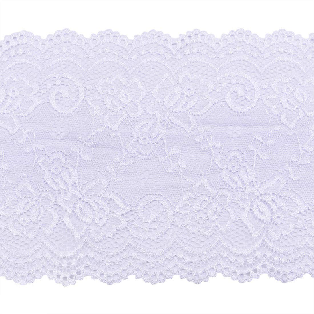 Yalulu 5 Yard Elastic Stretch Floral Lace Ribbon Lace Fabric Trim Width 15cm DIY Craft Sewing Accessories (White)