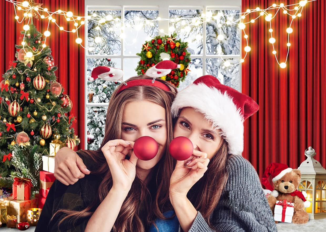 3x2.4m Toile de Fond Noël Fenêtre de Noël Scène de Neige Hiver Arbre de Noël Fond Photographique Famille Enfants Portrait Photoshoot Vacances Nouvel an Décorations Party Bannière Photo Booth Props