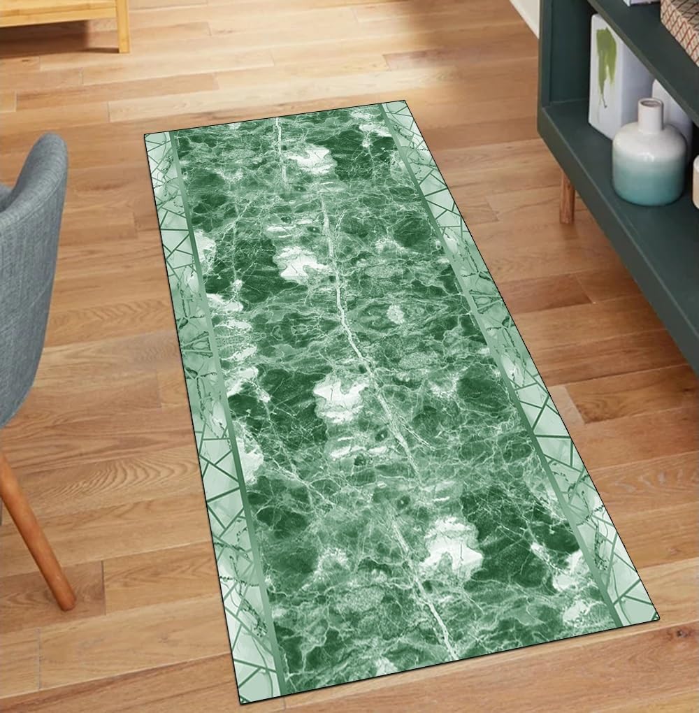 Alfombra antideslizante lavable de 60 x 300 cm abstracta verde para proteger el suelo