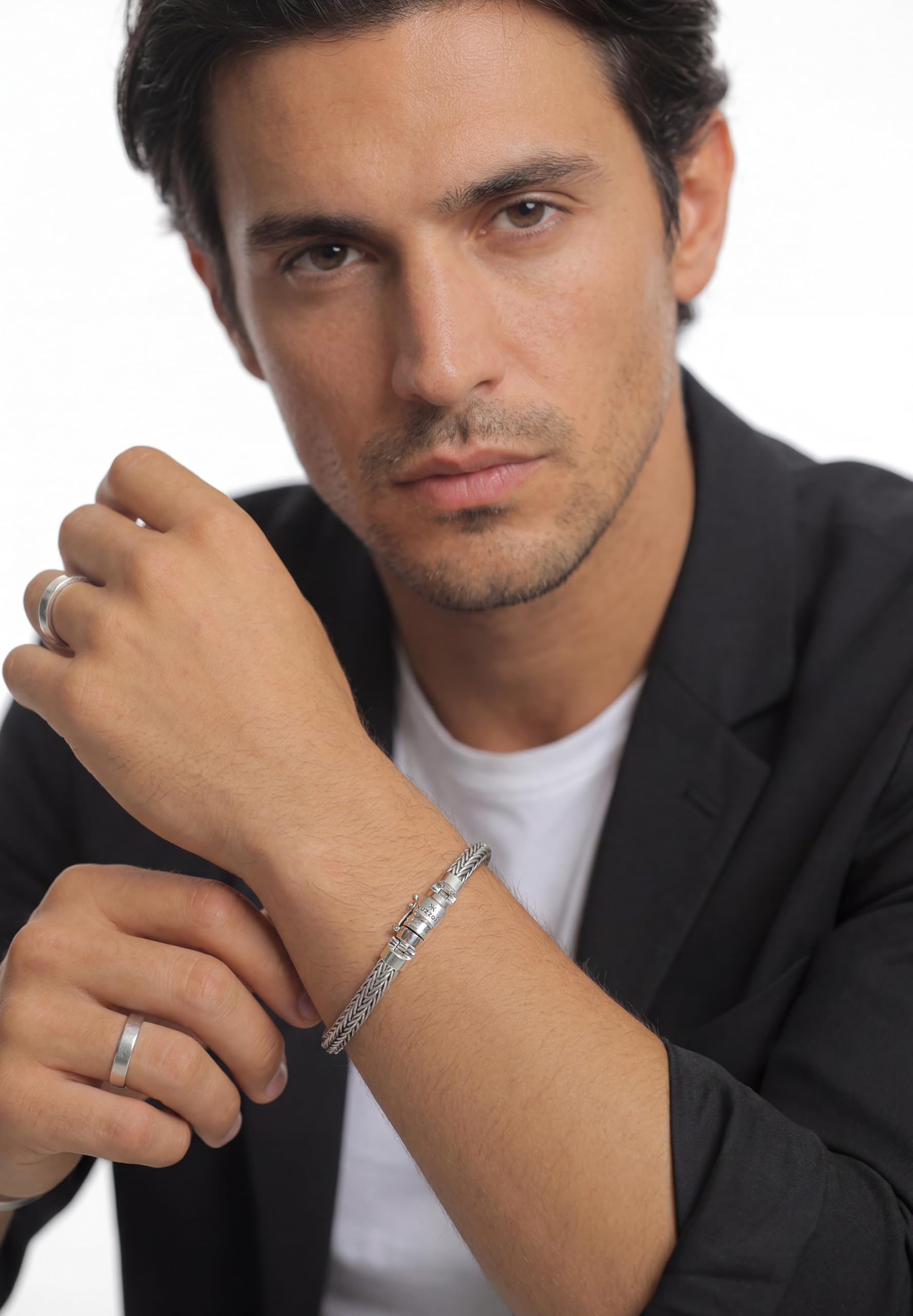 Kuzzoi Pulsera de plata de ley 925 maciza para hombre, ancho de 7 mm, 335102