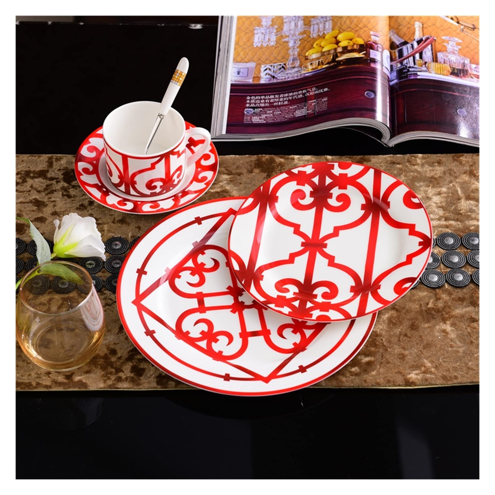 Tazza di caffè Rosso Tazza di tè Ceramica Set Piatto Piatto tavola da tavola Set da Sposa e Regali casalinga Set Tazzine caffè e Piattino (Color : 9)