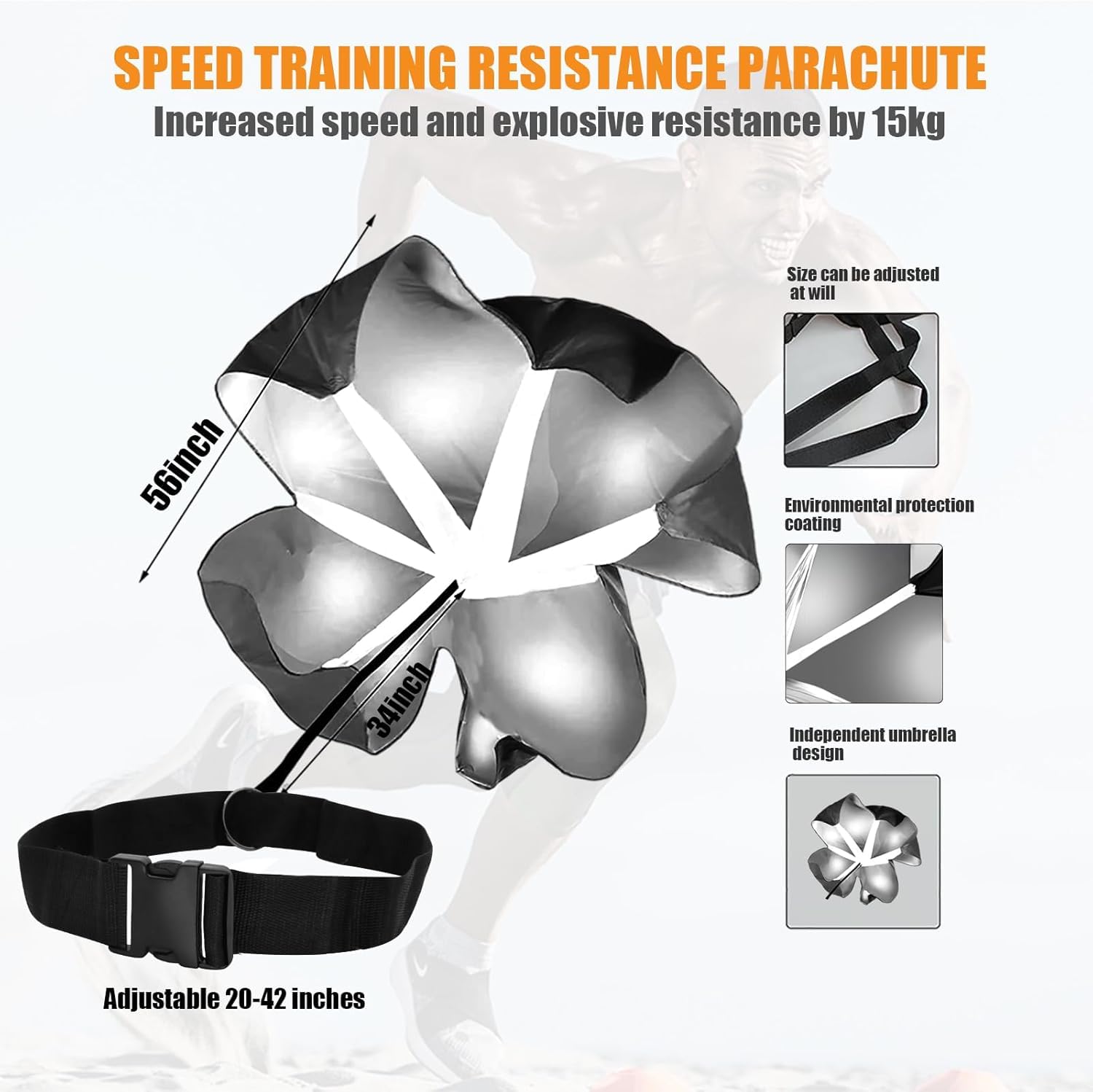 Paracadute da 56 pollici, paracadute da calcio, paracadute, protezione di resistenza, accessorio per l'allenamento della velocità per sport di sprint come corsa, calcio e rugby