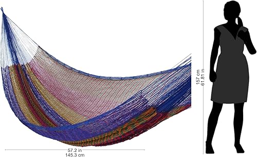 Miniatura 3 de NOVICA Hamaca maya hecha a mano de nailon mexicano de doble tamaño (paisaje marino arcoíris)