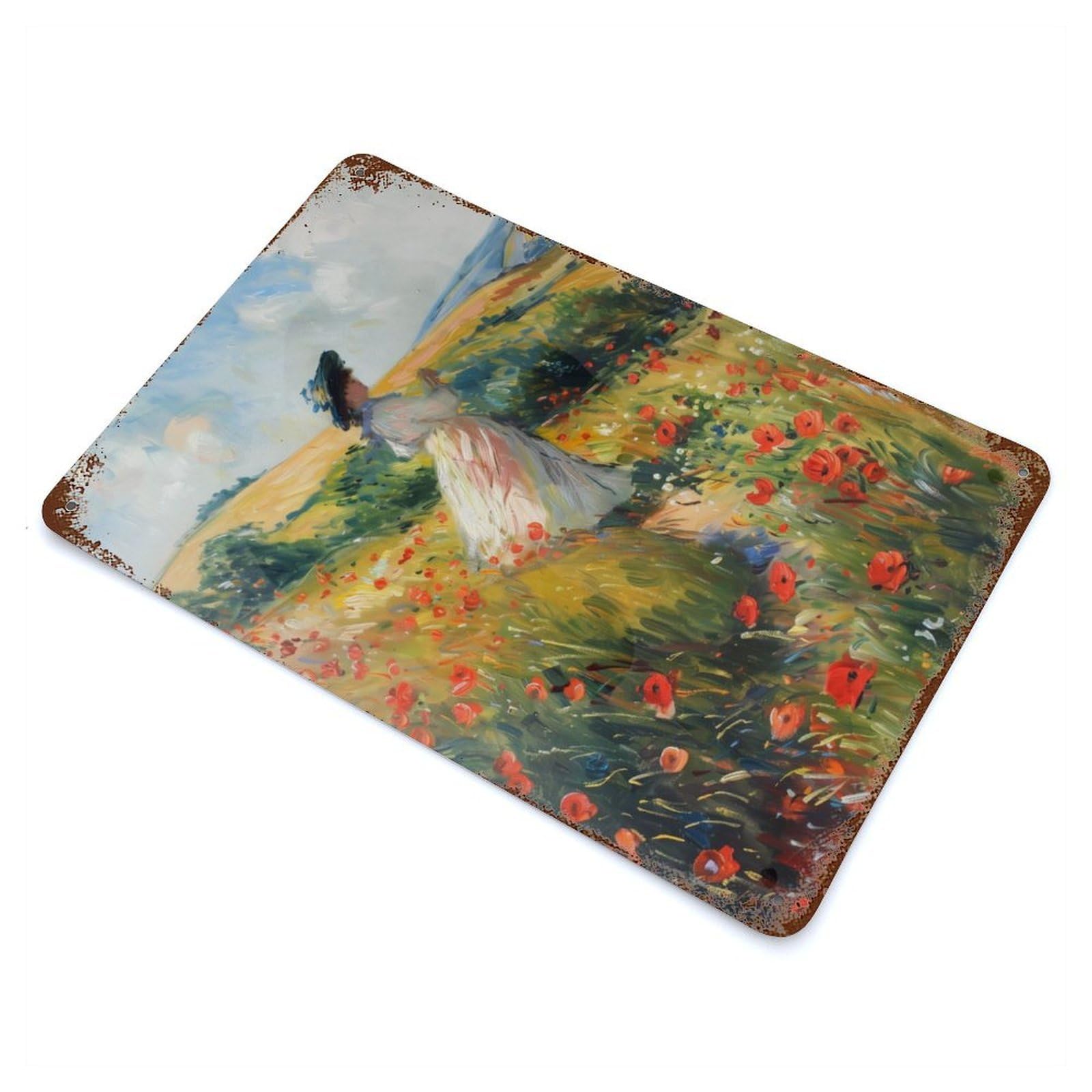 Poppy Field Distressed Metal Wall Sign 11.8"x7.9", Ideal for Garage, Bar And Workshop Decor