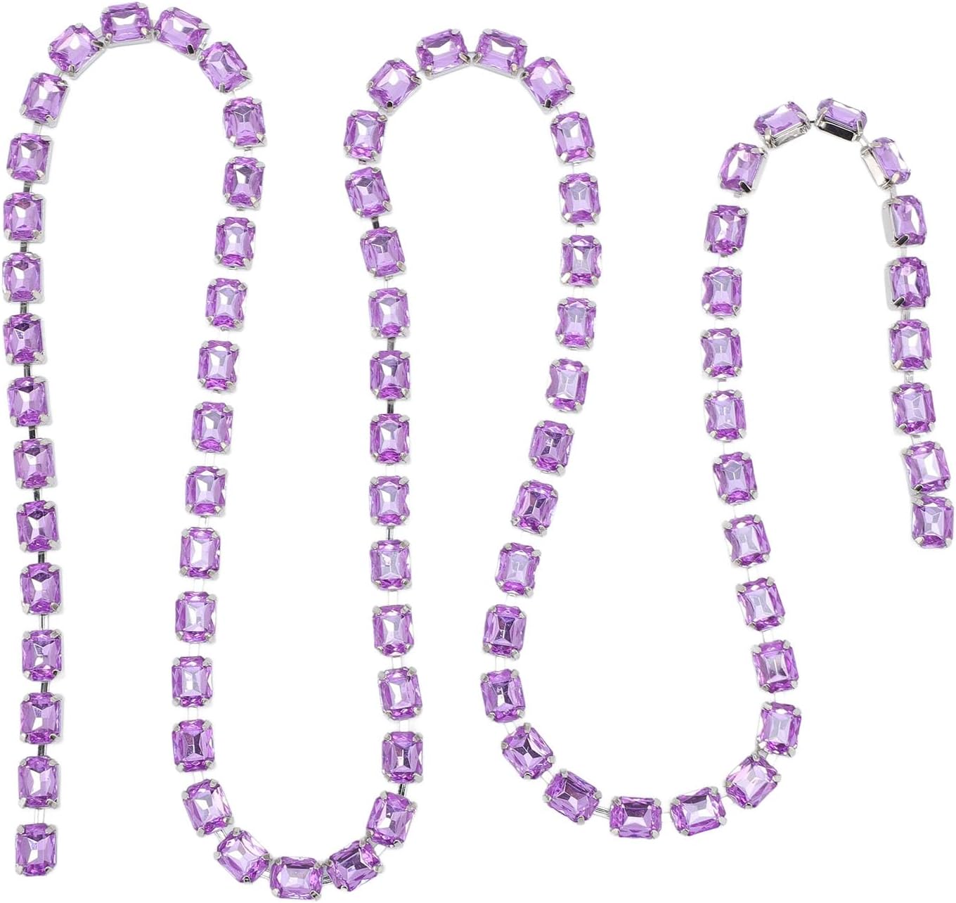 HEEPDDRhinestone Chain, 1 Meter Fashionable Acrylic Rhinestone Trim Chain Accessory Practical Light Purple Rectangle Decoration Shiny Chain for Clothing Shoe Jewelry Crafts