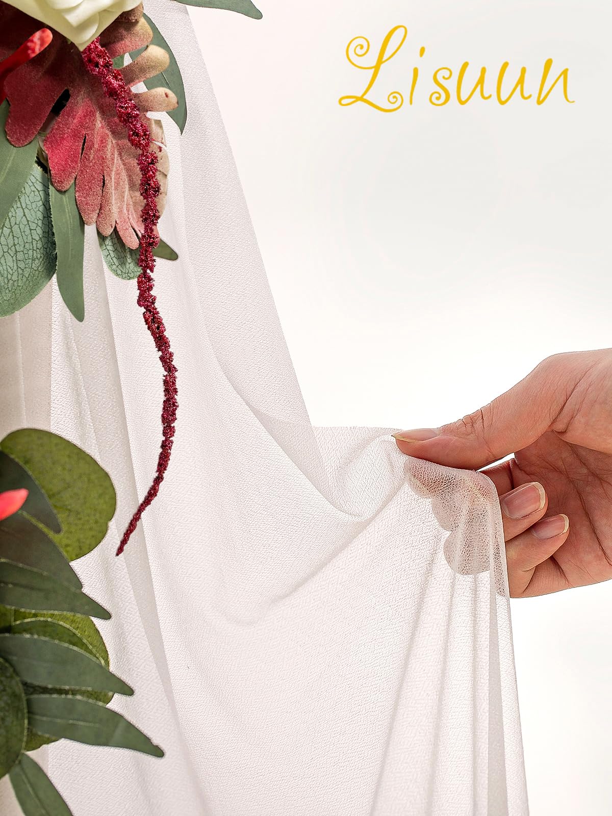 Lisuun Hochzeitsbogen Blumen, künstliche Blumen zur Dekoration, 2 Stück Blumenstränder und 1 Stück halbtransparenter Chiffon-Tischläufer, Hochzeitszeremonie, Blumendekor – 3 Stück