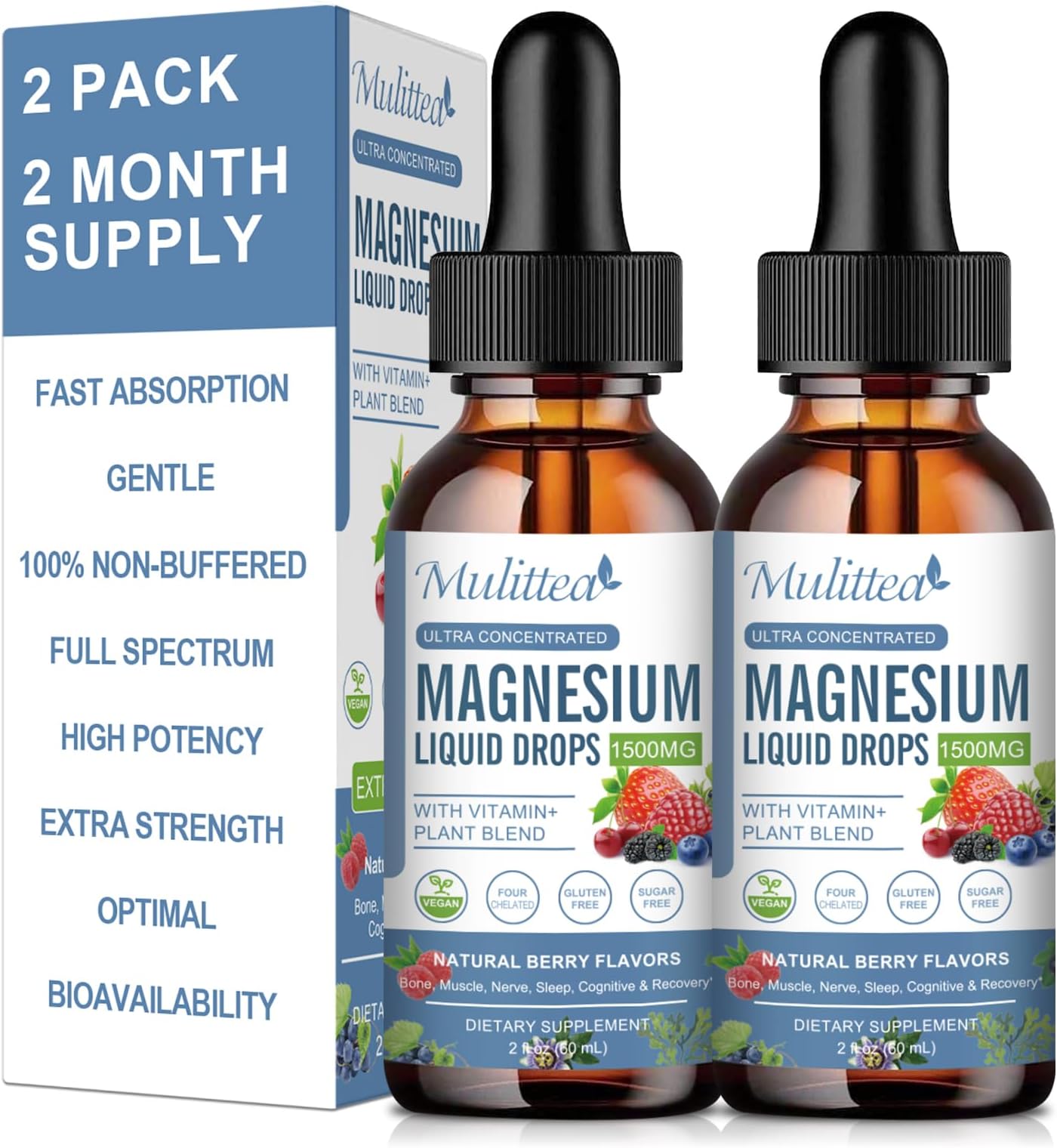 - Magnesium Glycinate Liquid Drop - 4 Synergistic Magnesium Complex - Plus Potassium,L-Theanine,Vitamin B,C,D3,K2- Support Sleep, Calm, Heart, Nerves, Muscles - High Absorption - Sugar-Free - 2Pack