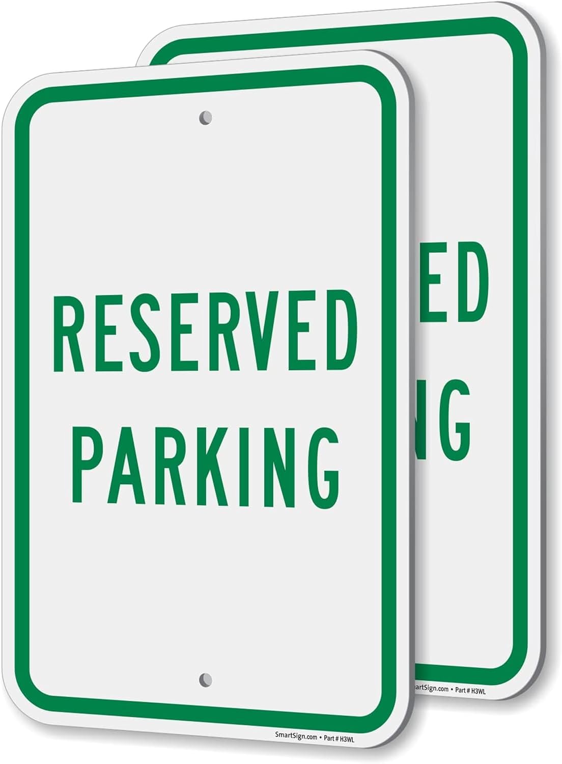 SmartSign Reserved Parking Sign - 2 Pack, 18 x 12 inch, 2mm Thick Aluminum Composite, Pre-Drilled Holes, Green and White, Made in USA