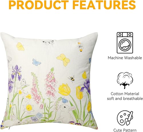 Miniatura 4 de Faylapa Paquete de 2 fundas de almohada de tulipanes de primavera, 18 x 18 pulgadas, fundas de almohada decorativas con tulipanes bordados, fundas