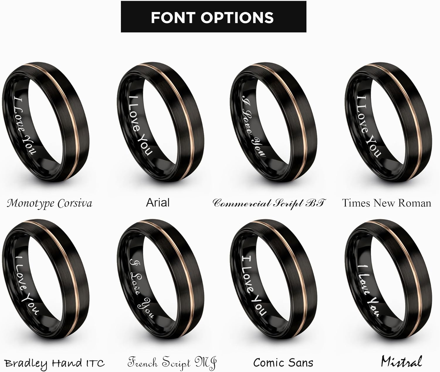 Tungsten Wedding Band Ring 8mm 6mm for Men Women 18k Yellow Rose Gold Plated Dome Black Grey Brushed Polished