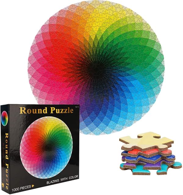 TINYOUTH 1000 Pieces Rainbow Round Puzzle for Adults, Colour Gradient Jigsaw Puzzle, 67.5cm/26.57in 2mm Cardboard Puzzle - Family Game Stress Reliever Difficult Challenge Puzzle for Adults Kids 14+
