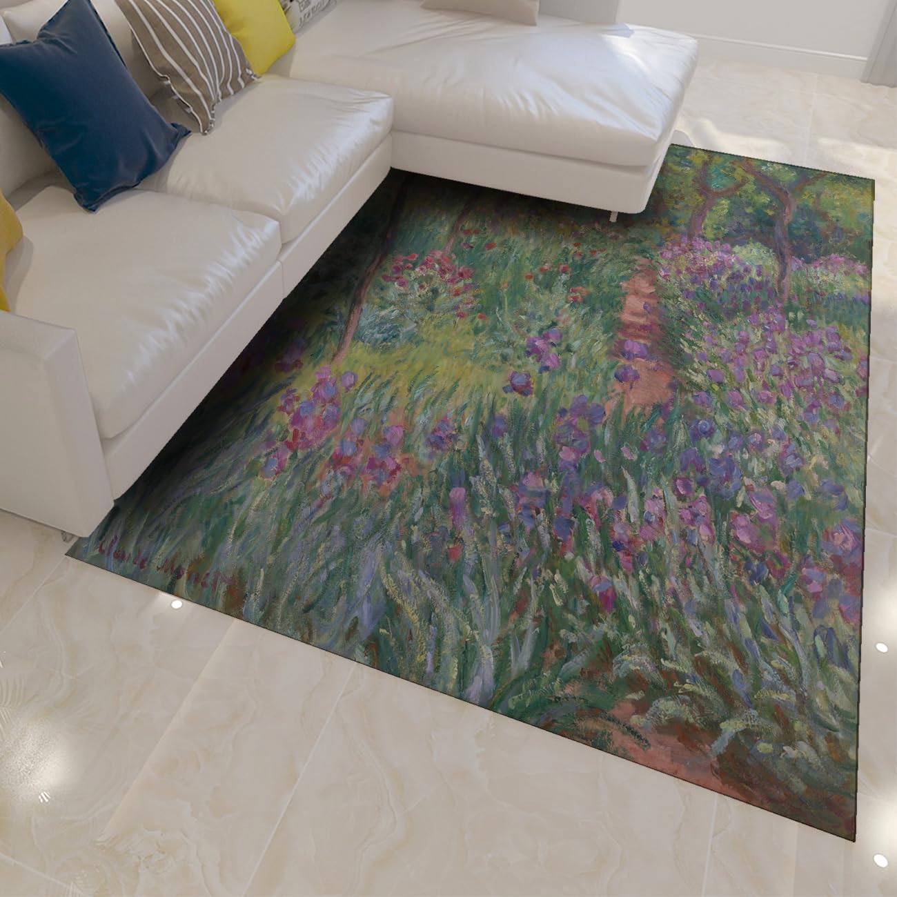 Tapis 180x270cm violet à motif d'iris pour grand salon et chambre