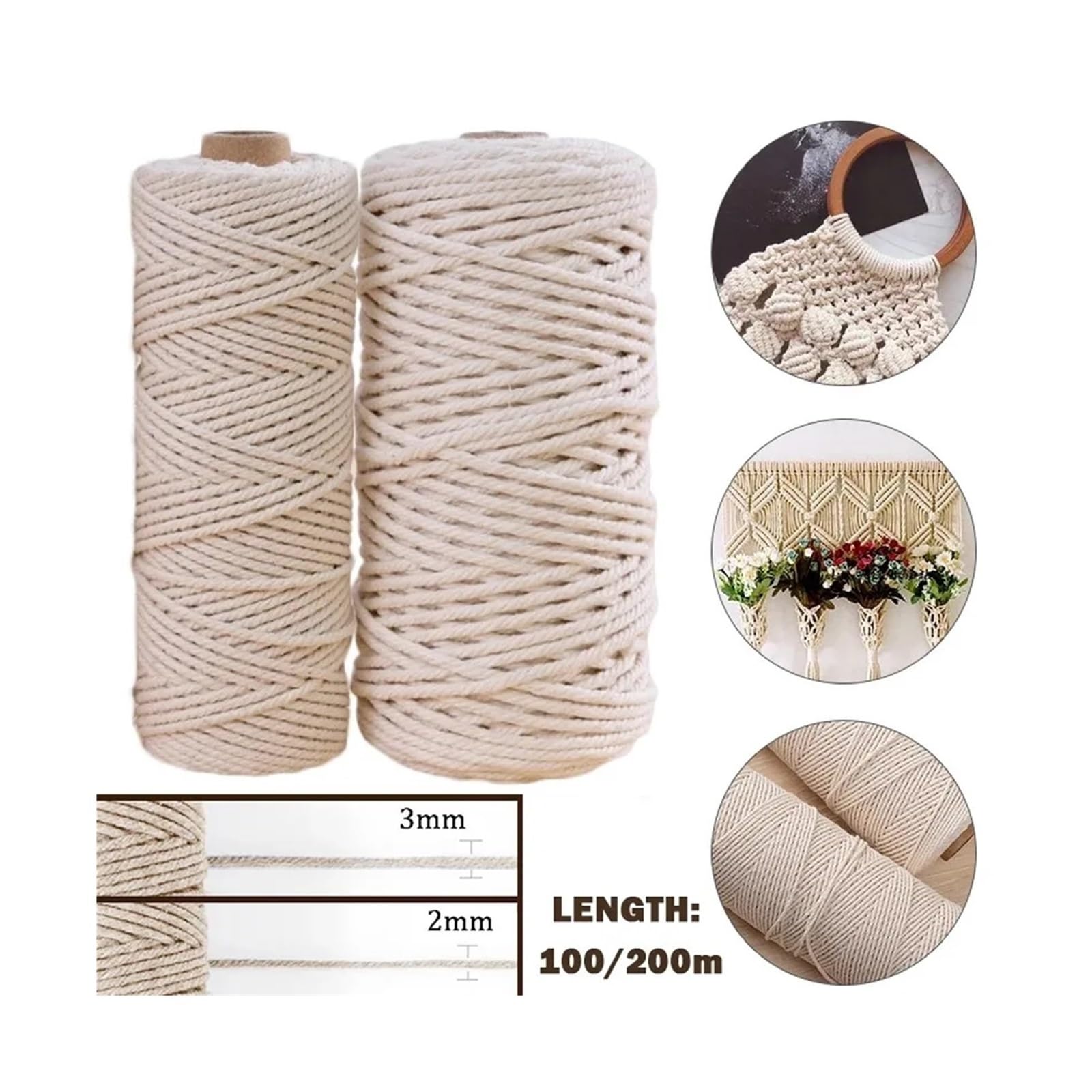 1 szt. Sznurek bawełniany 1-10 mm do makramy DIY