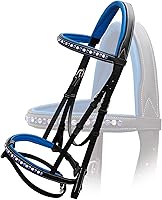 Vista 2 de Exion - Banda para la nariz y banda nasal con brida de color azul oscuro y riendas de goma, brida de salto inglés con forro azul oscuro para caballos