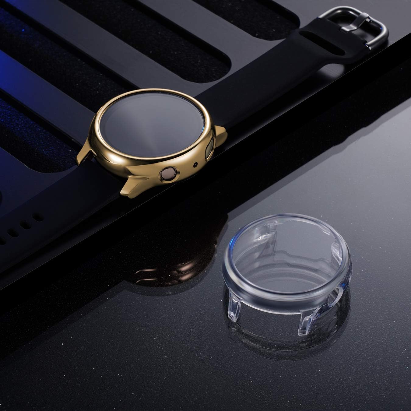 [2 Pack] Lerobo Case with Screen Protector for Samsung Galaxy Watch Active 2, All-Around Protective Case HD Clear Hard Screen Protector Cover for Galaxy Watch Active 2 40mm (Gold/Clear)