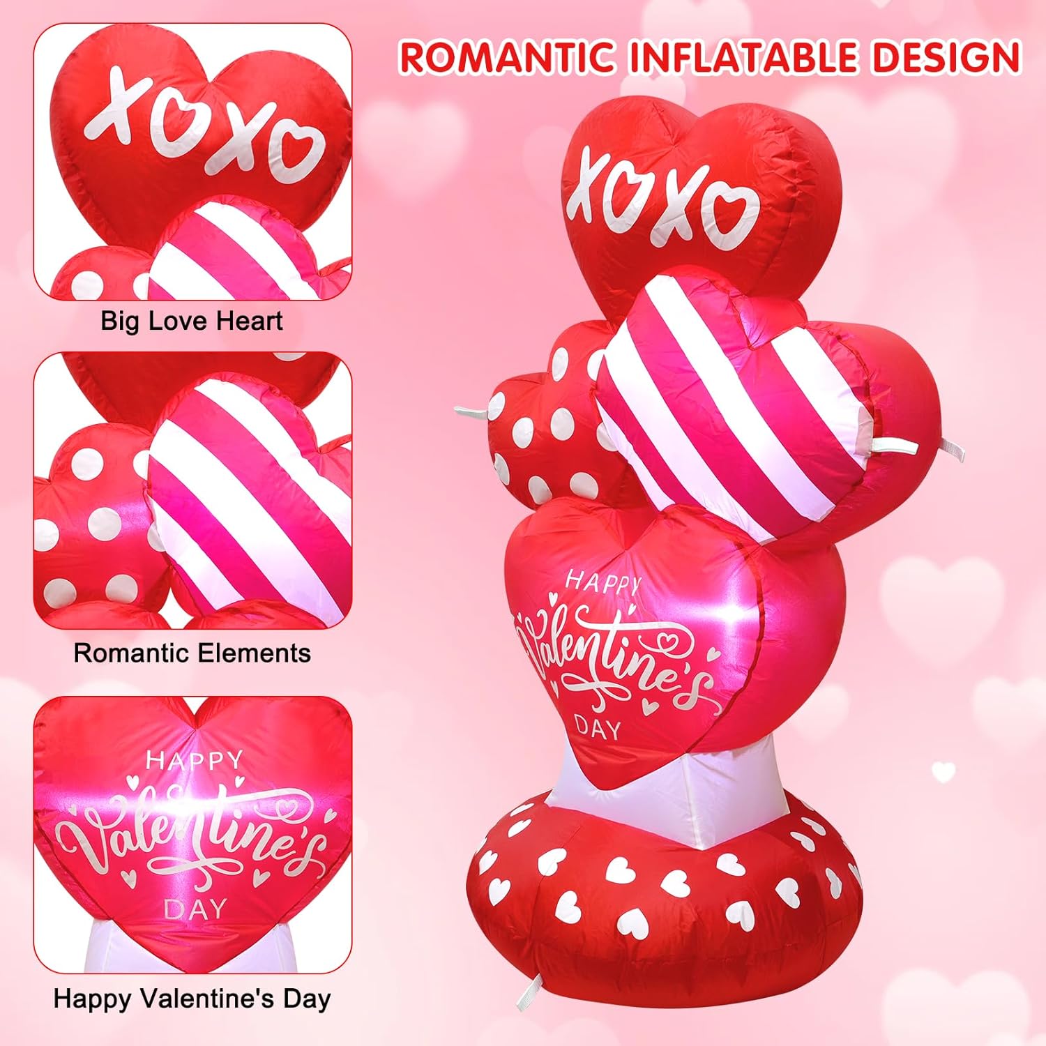 4.3 FT Valentine Inflatables Outdoor Decorations, Love Heart Valentines Blow Up Yard Décor with LED Lights for Wedding Anniversary Party Garden Decor