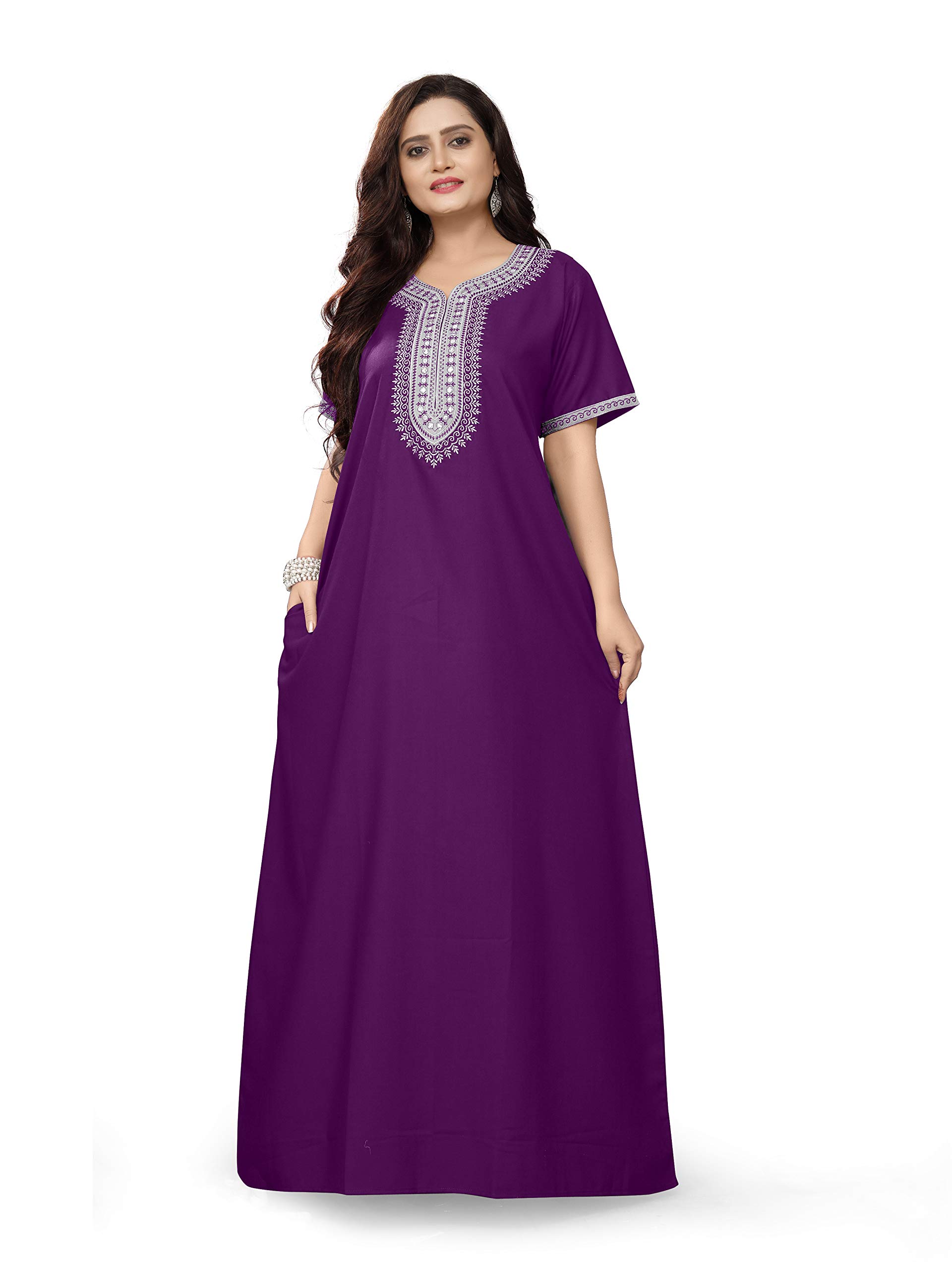 Shree Shyam Women's Cotton Blend Embroidered Maxi Nighty-image-23