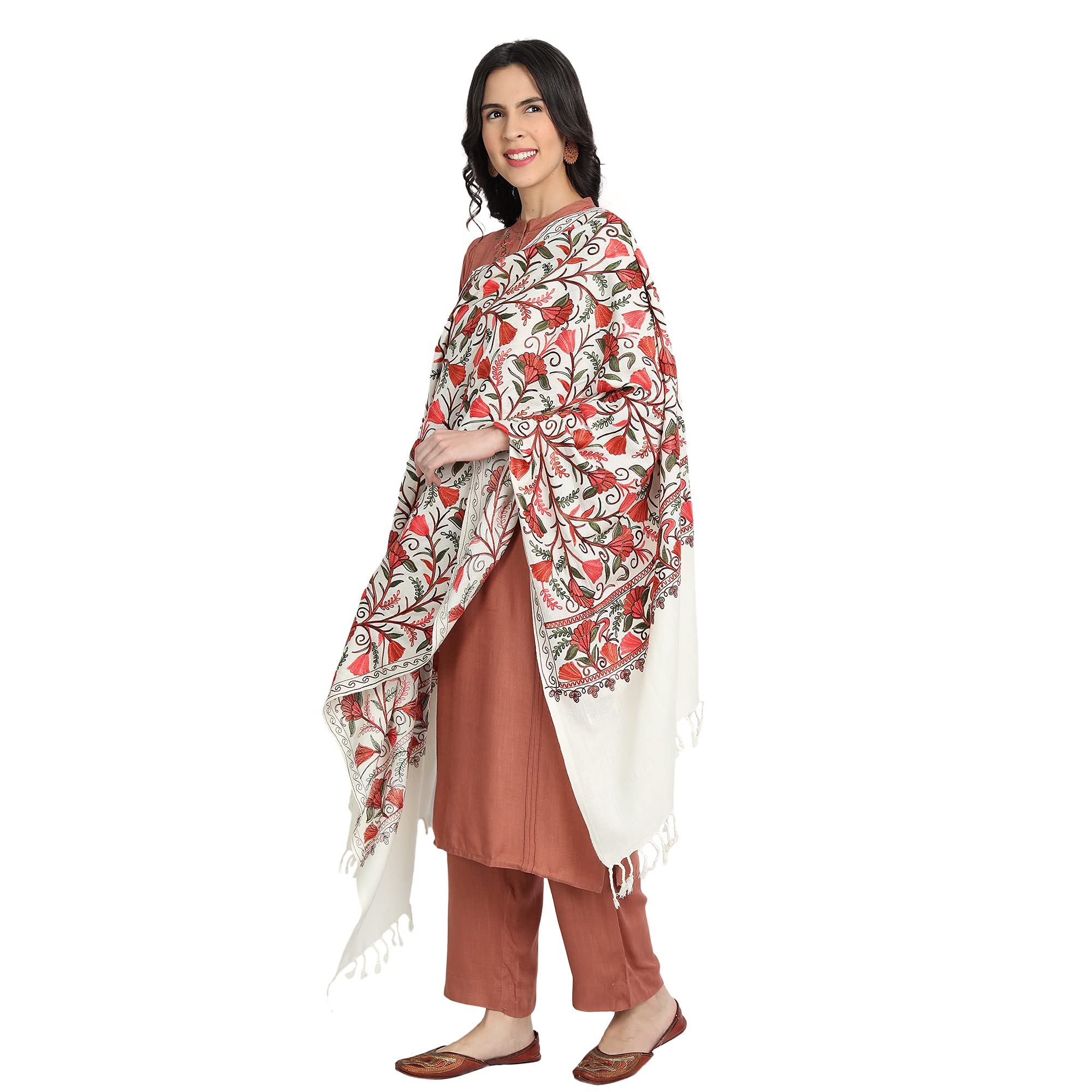 ZamourZamour Kashmir Women Stole Scarf Wrap Shawl with Indian Embroidery Flower - 6304