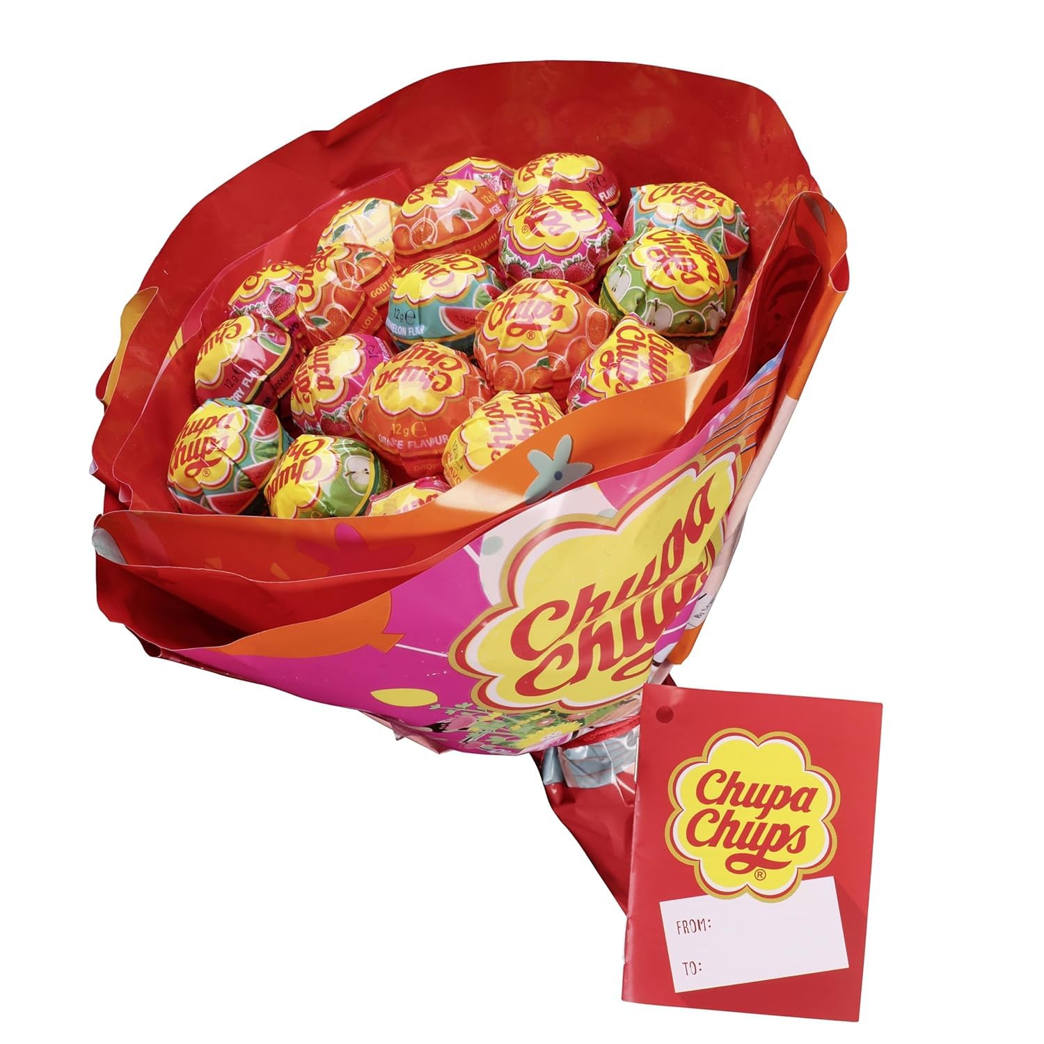 Chupa Chups Flower Bouquet, Lollipop Gusti Frutti Assortiti al Limone, Arancia, Fragola, Mela, Anguria e Ciliegia, Bouquet da 19 lecca lecca Monopezzo, Ottimo come Idea Regalo, Confezione da 1 Arancia 19 Unità (Confezione da 1)