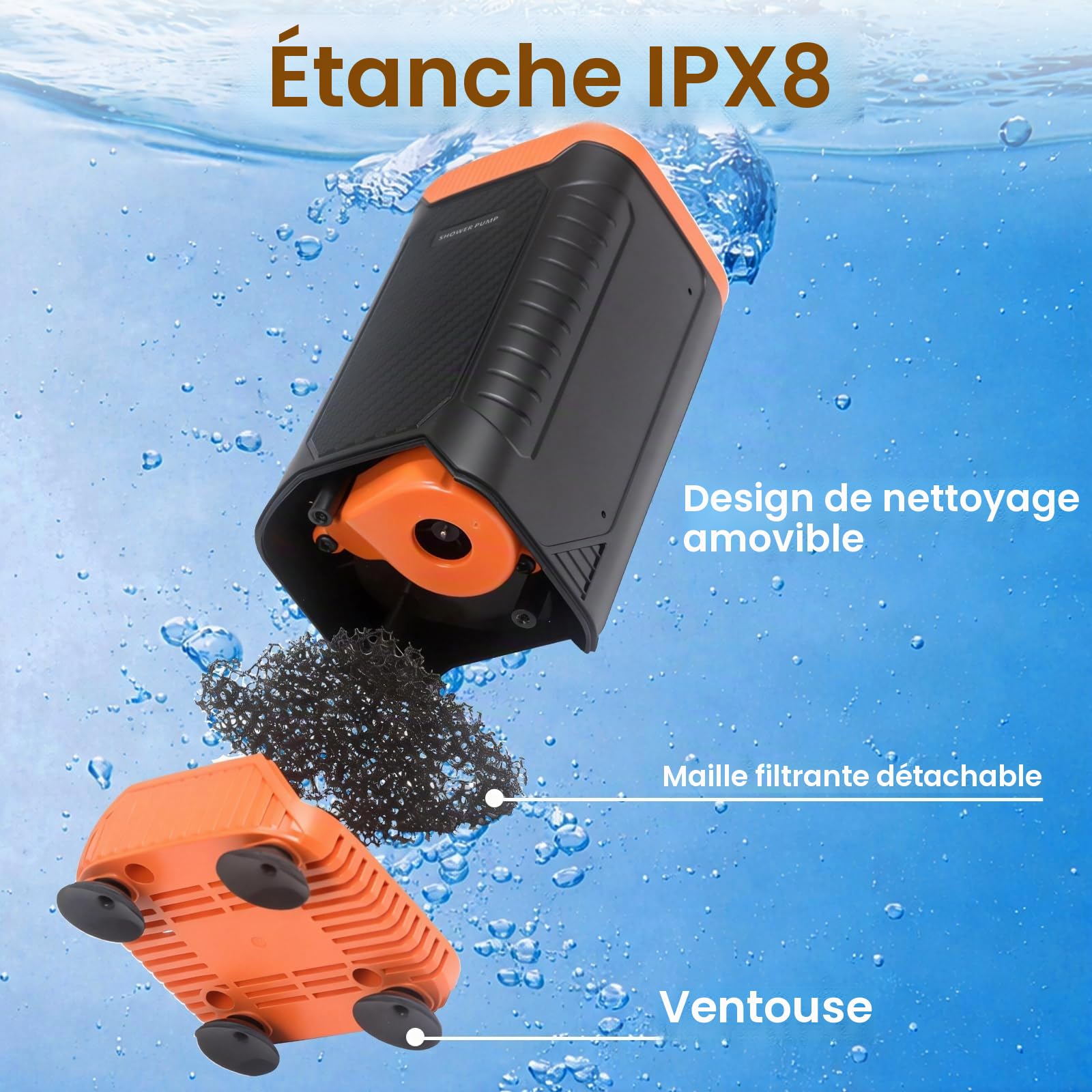 Douche de Camping, 8000mAh Douche Portable avec Pomme de Douche Filtrante, Pompe de Douche Électrique Rechargeable Étanche IPX8, Kit Douche Exterieur pour Camping, Animaux, Randonnée, Voyage