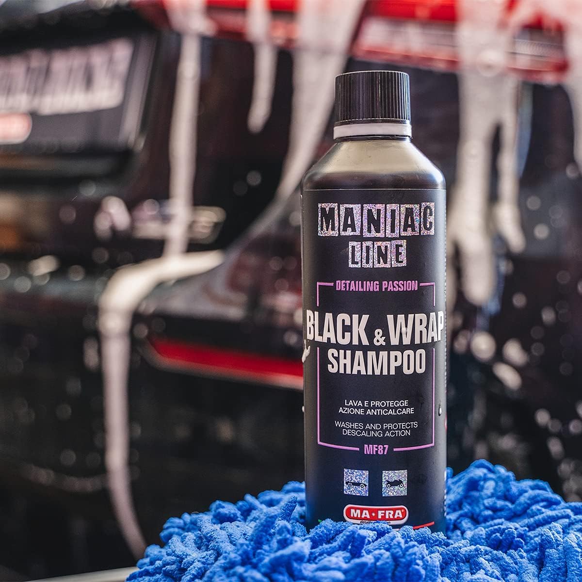 KIT SUPER DRYER + GUANTO DOUBLE FACE +MANIAC LINE BLACK & WRAP SHAMPOO FOR CAR DETAILING Shampoo 2in1 Lucente Antimacchia + SPUGNETTA IN PELLE IN OMAGGIO
