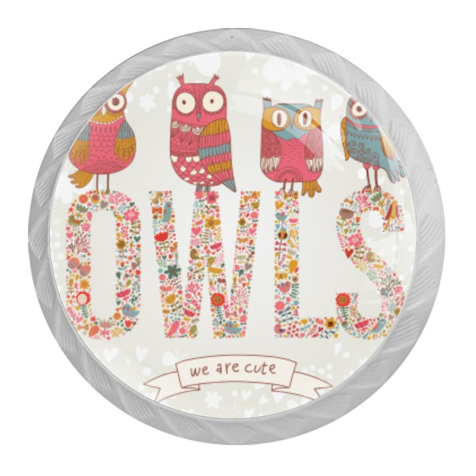 Tqmspg 4 Pieces Drawer Pulls Floral Flowers Owls Door Knobs Dresser Handles for Kitchen Wardrobe Cupboard Hardware Furniture