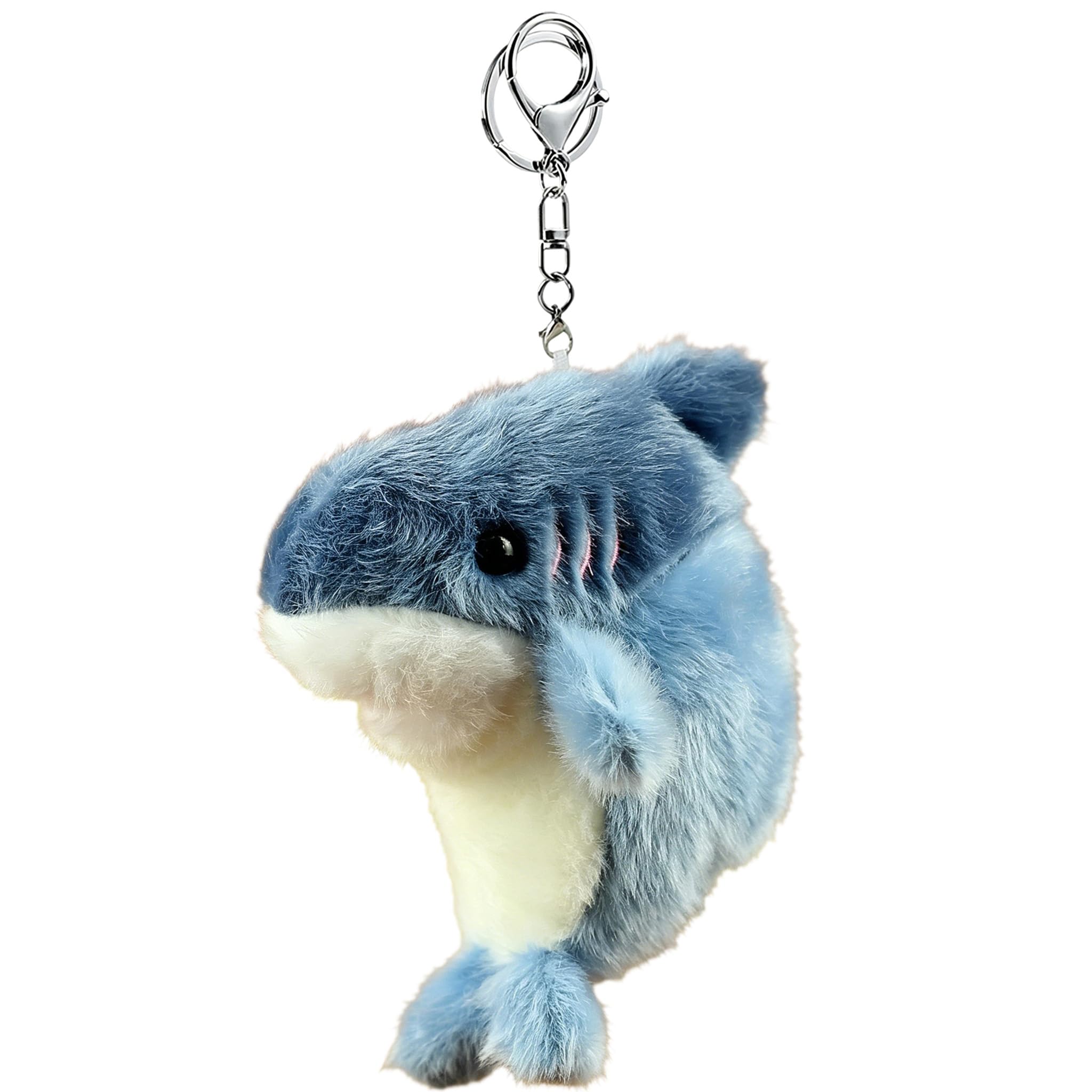 Glimbely Cute Plush Shark Charm for Backpack, Kawaii Car Keychain Holder Cute Stuffed Animal Shark Purse Charms for Handbags (Blue)
