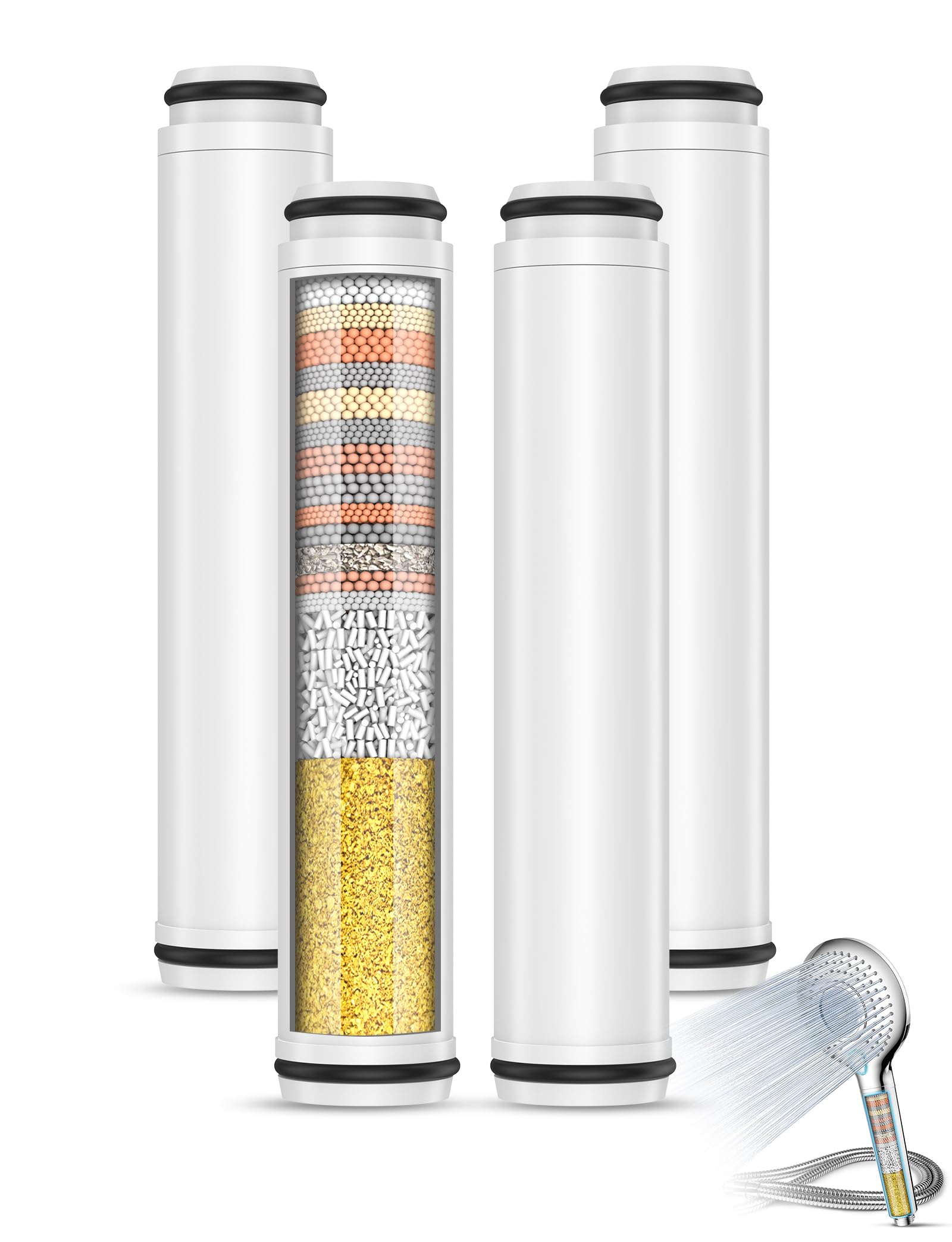 MEKO 4Pack 15 Layers Shower Filter Replacement Cartridge ONLY for ASIN B0BVM28CSL and B0CN6JTMYF, Shower Head Filter for Hard Water, Reduces Chlorine, Fluoride, Heavy Metals and Harmful Substances
