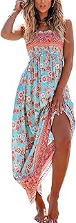 Women's Maxi Dress Ditsy Floral Smocked Summer Sundress Sleeveless Ruffl...