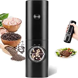 Moedor de Pimenta e Sal Elétrico em Aço Inoxidável – Automático, Recarregável, Ajustável, Moedor Elétrico de Sal Grosso, Pimenta e Especiarias com Luz LED