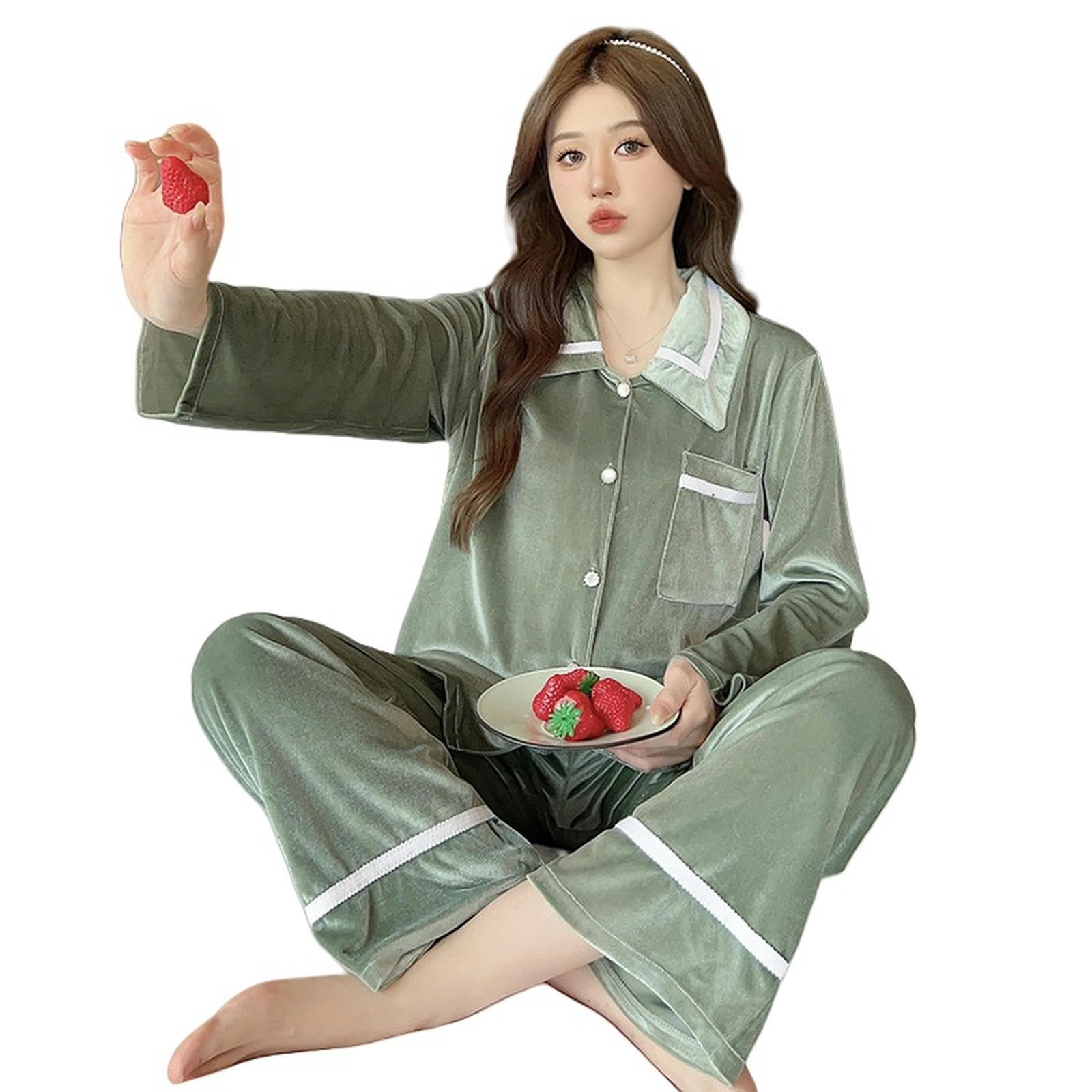 Pigiama Set di Pigiama da Donna Piatti da Uomo A Manica Lunga-Grigio A-XL