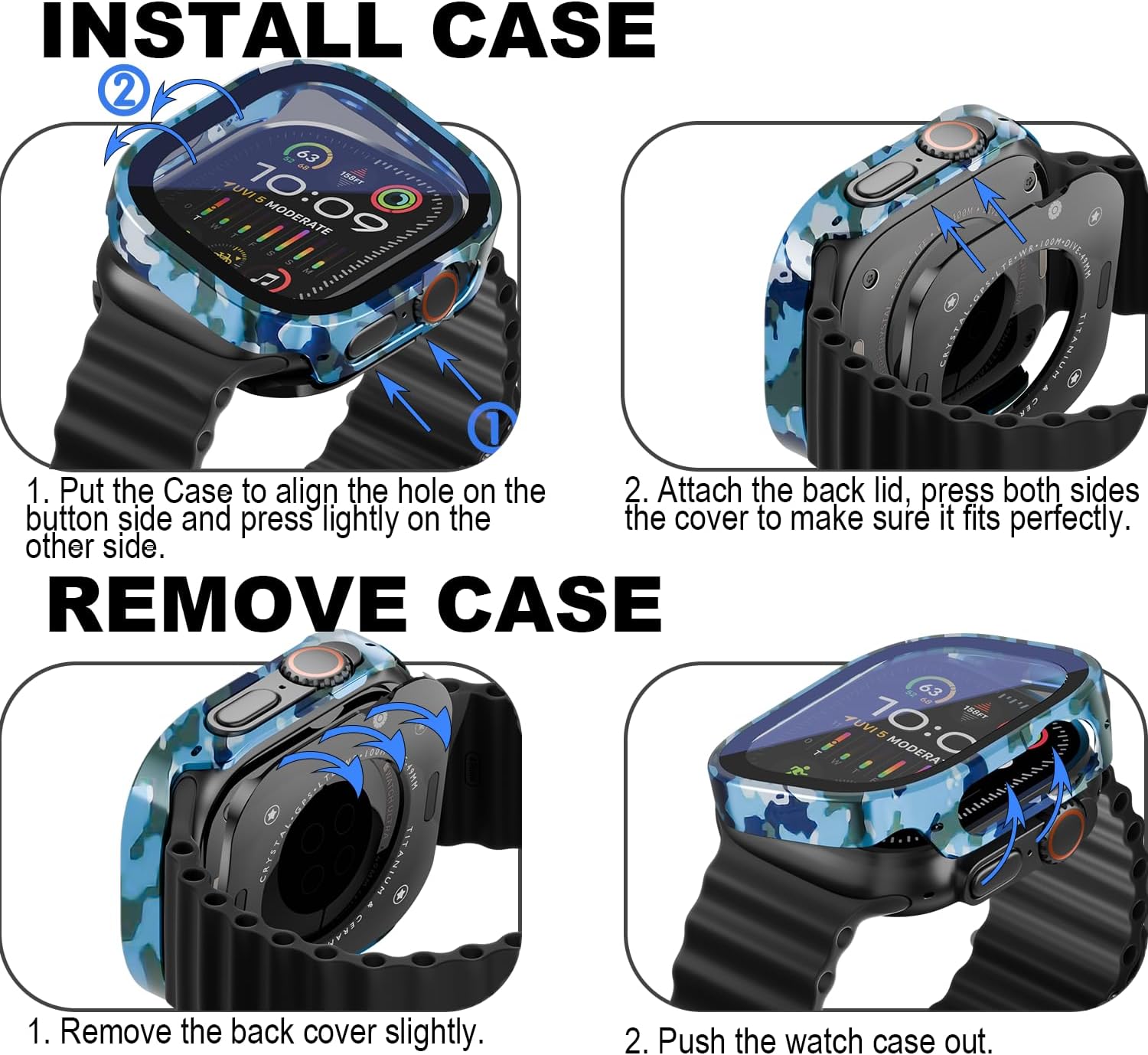 Apple watch Cover Metal Cases Compatible with Apple Watch Ultra 3/2/1 49mm Case Built-in 9H Tempered Glass Screen Film, Straight Edge Rugged Protective Apple watch case with Back Cover and Screen Protector